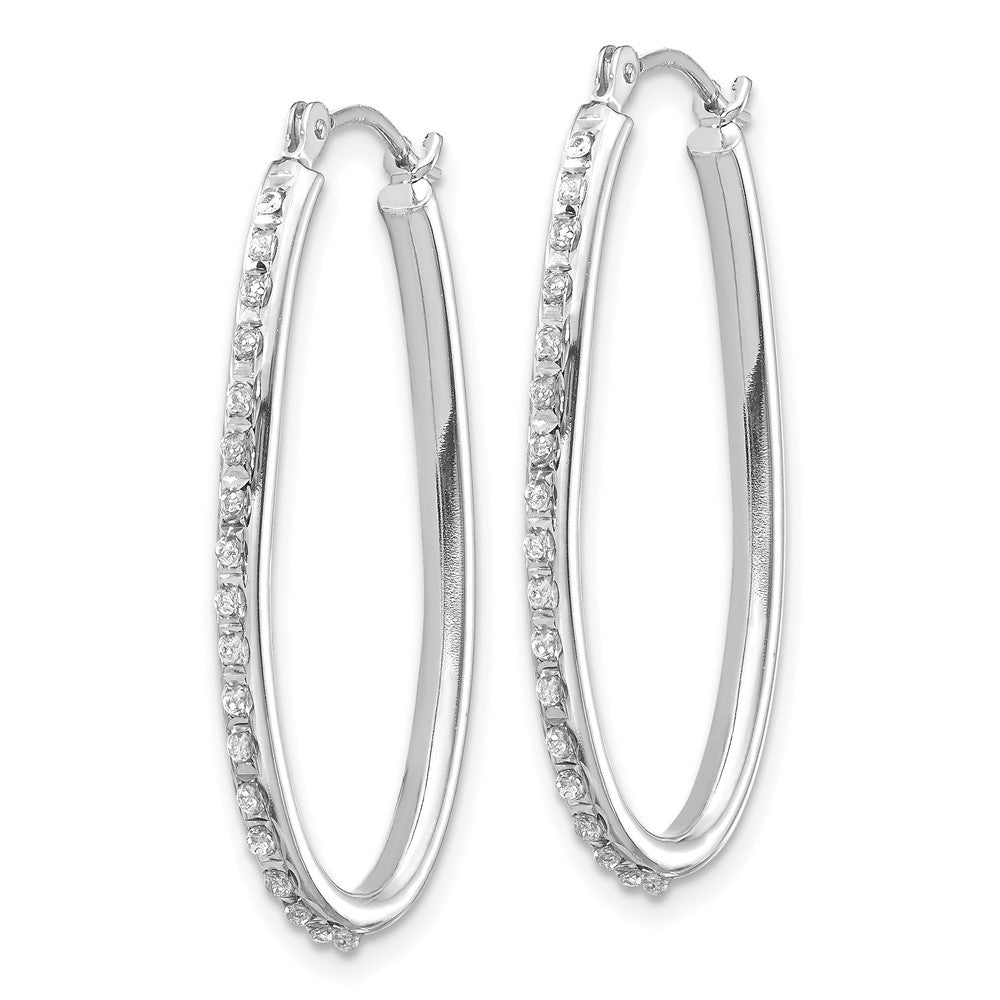 White Gold Diamond Fascination Oval Hinged Hoop Earrings - Model DF108 - Charlie & Co. Jewelry