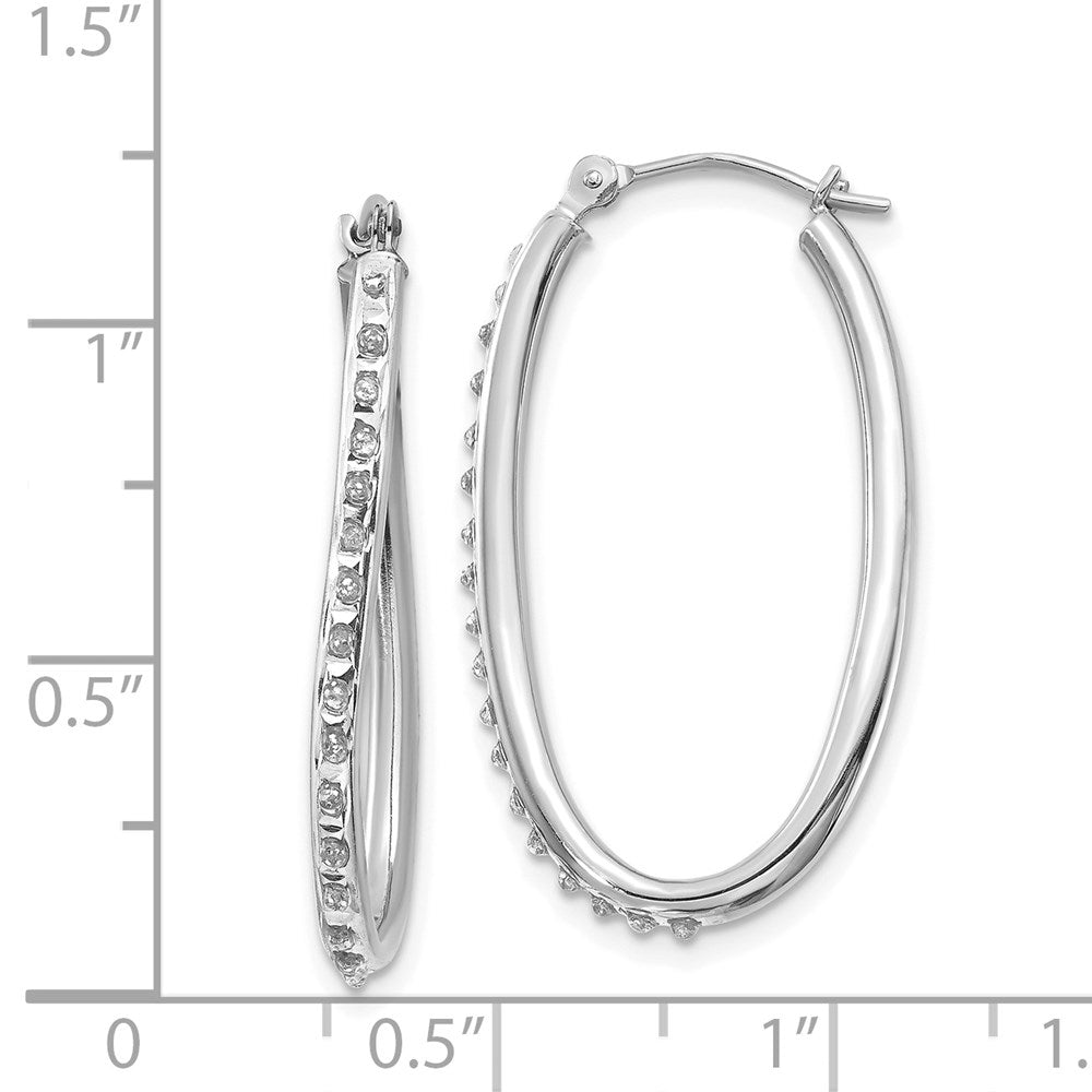 White Gold Diamond Fascination Oval Hinged Hoop Earrings - Model DF108 - Charlie & Co. Jewelry