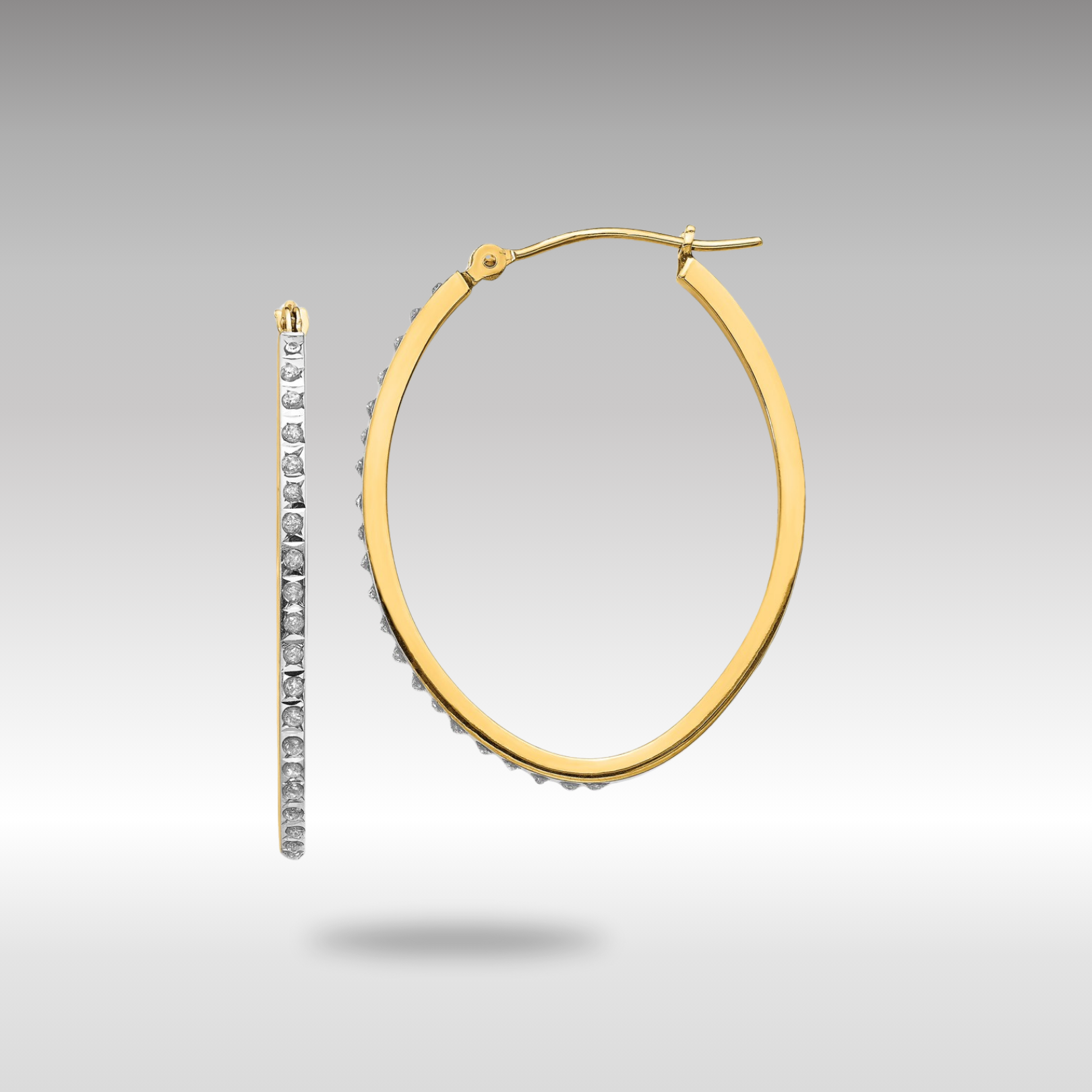 Gold Diamond Fascination Oval Hinged Hoop Earrings - Model DF110 - Charlie & Co. Jewelry