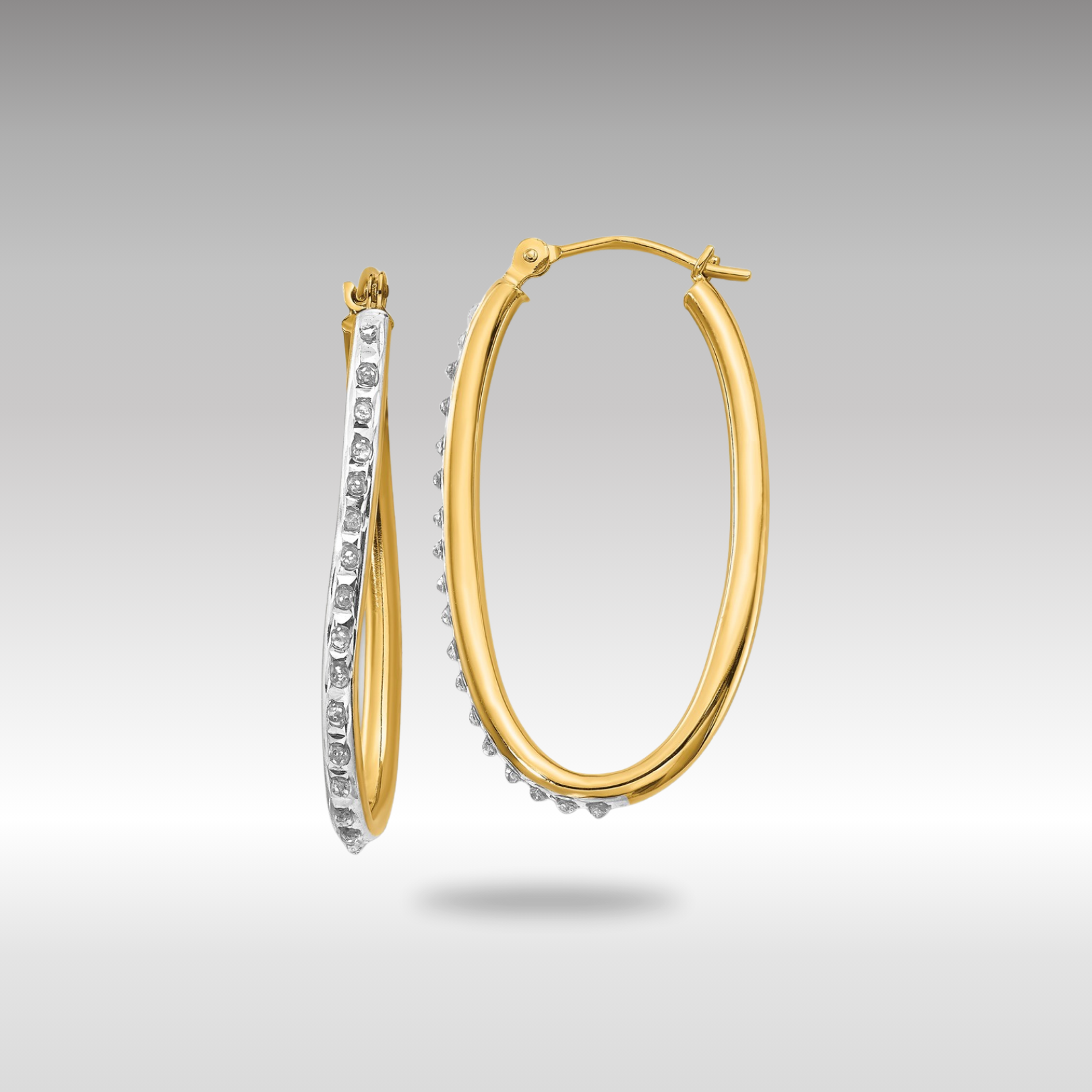 Gold Diamond Fascination Oval Twist Hoop Earrings - Model DF111 - Charlie & Co. Jewelry