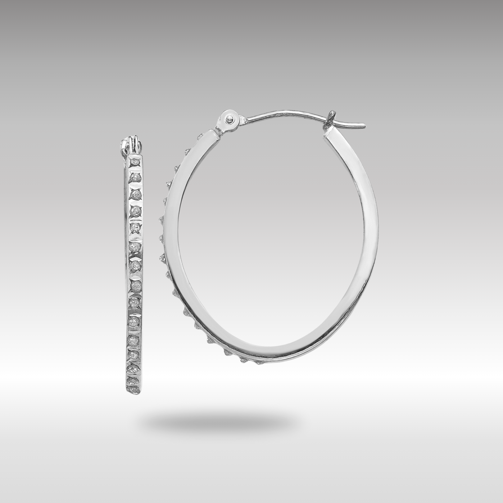 White Gold Diamond Fascination Oval Hinged Hoop Earrings - Model DF120 - Charlie & Co. Jewelry