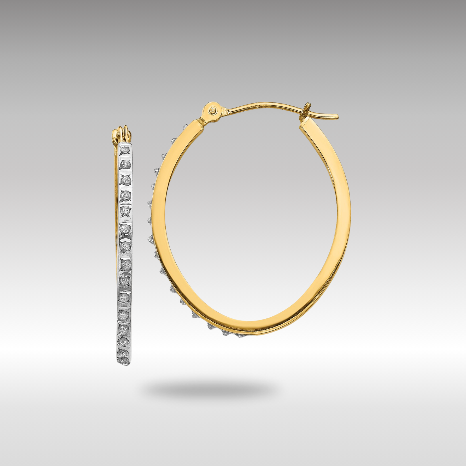 Gold Diamond Fascination Oval Hinged Hoop Earrings - Model DF124 - Charlie & Co. Jewelry