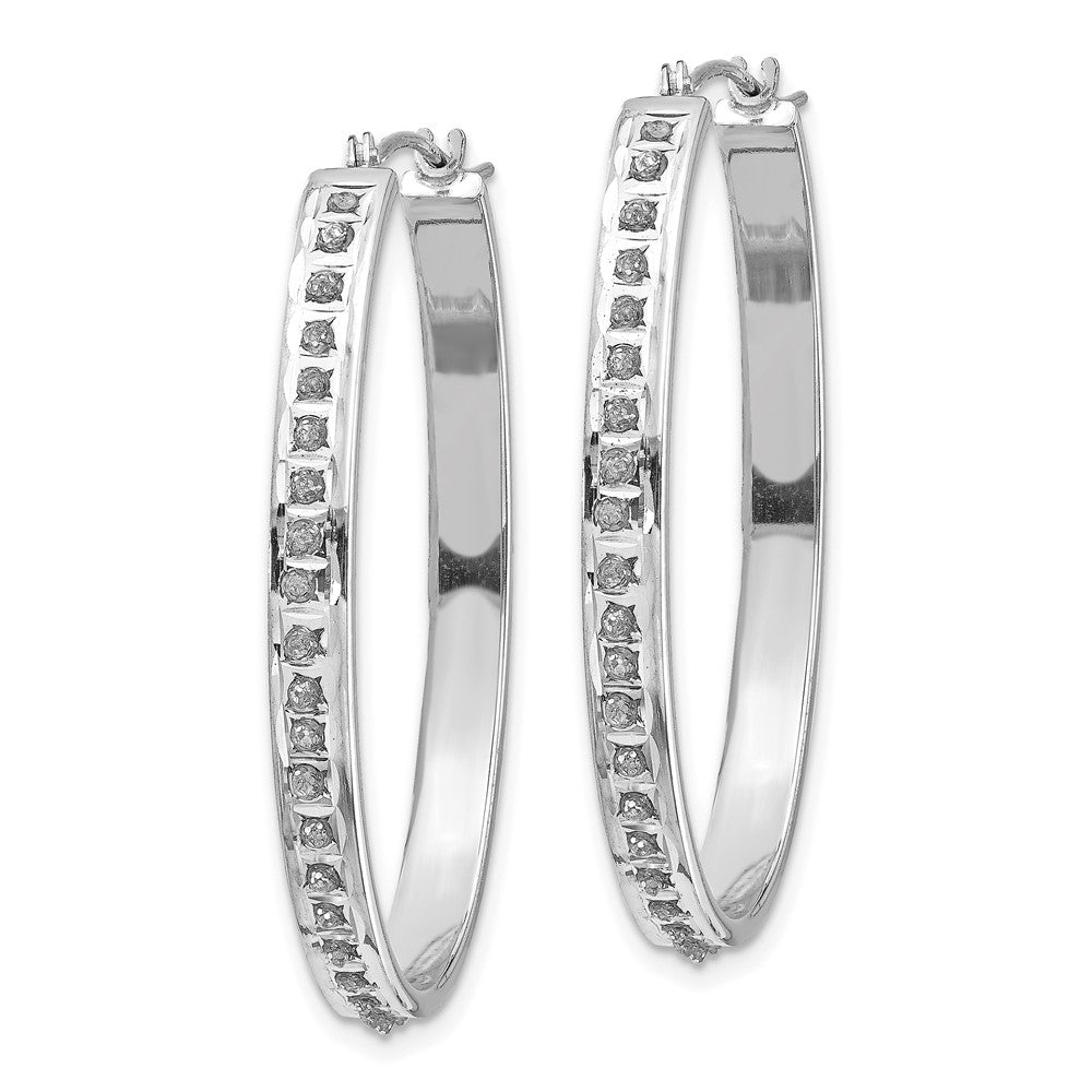 White Gold Diamond Fascination Oval Hinged Hoop Earrings - Model DF130 - Charlie & Co. Jewelry