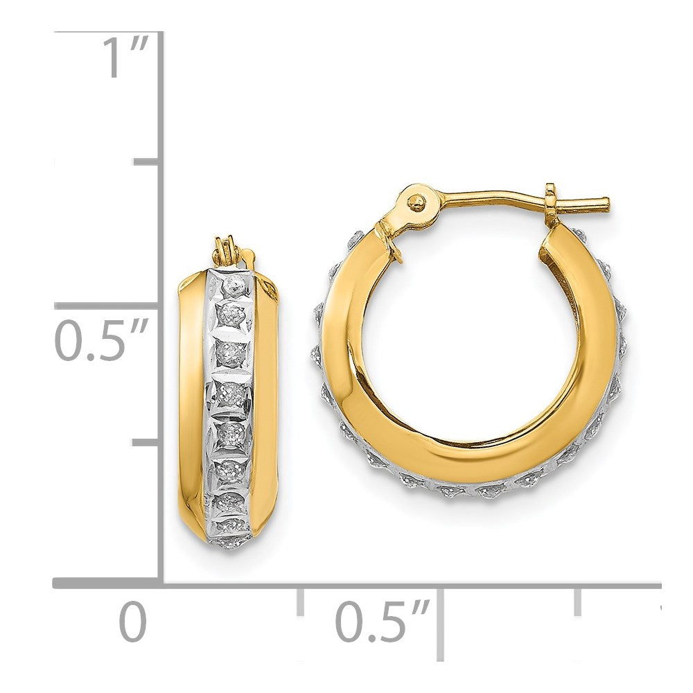 Gold Diamond Fascination Round Huggy Hinged Hoop Earrings - Model DF133 - Charlie & Co. Jewelry