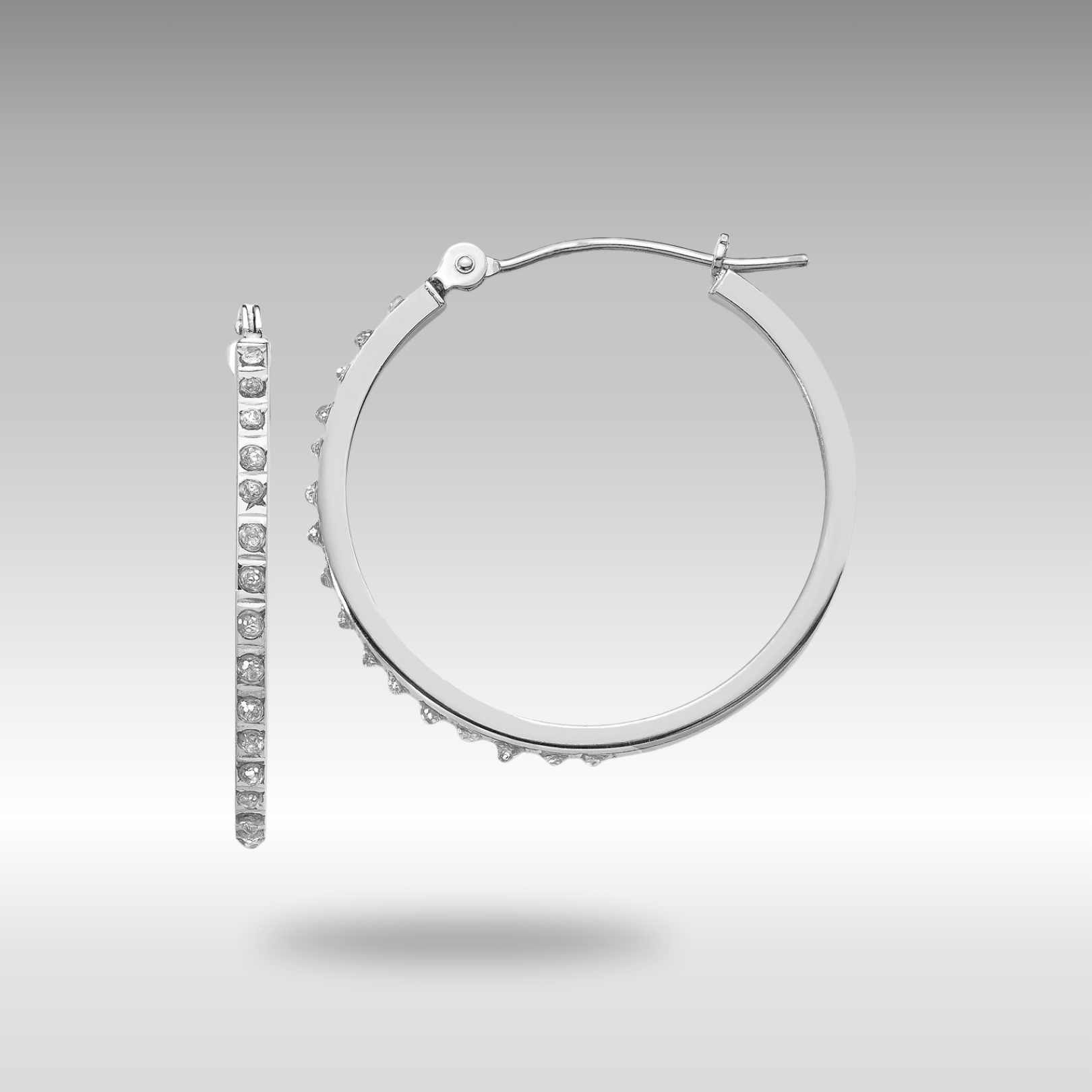 White Gold Diamond Fascination Round Hinged Hoop Earrings - Model DF145 - Charlie & Co. Jewelry