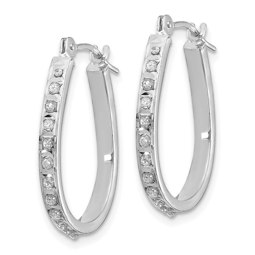 Gold White Diamond Fascination Oval Hinged Hoop Earrings - Model DF148 - Charlie & Co. Jewelry