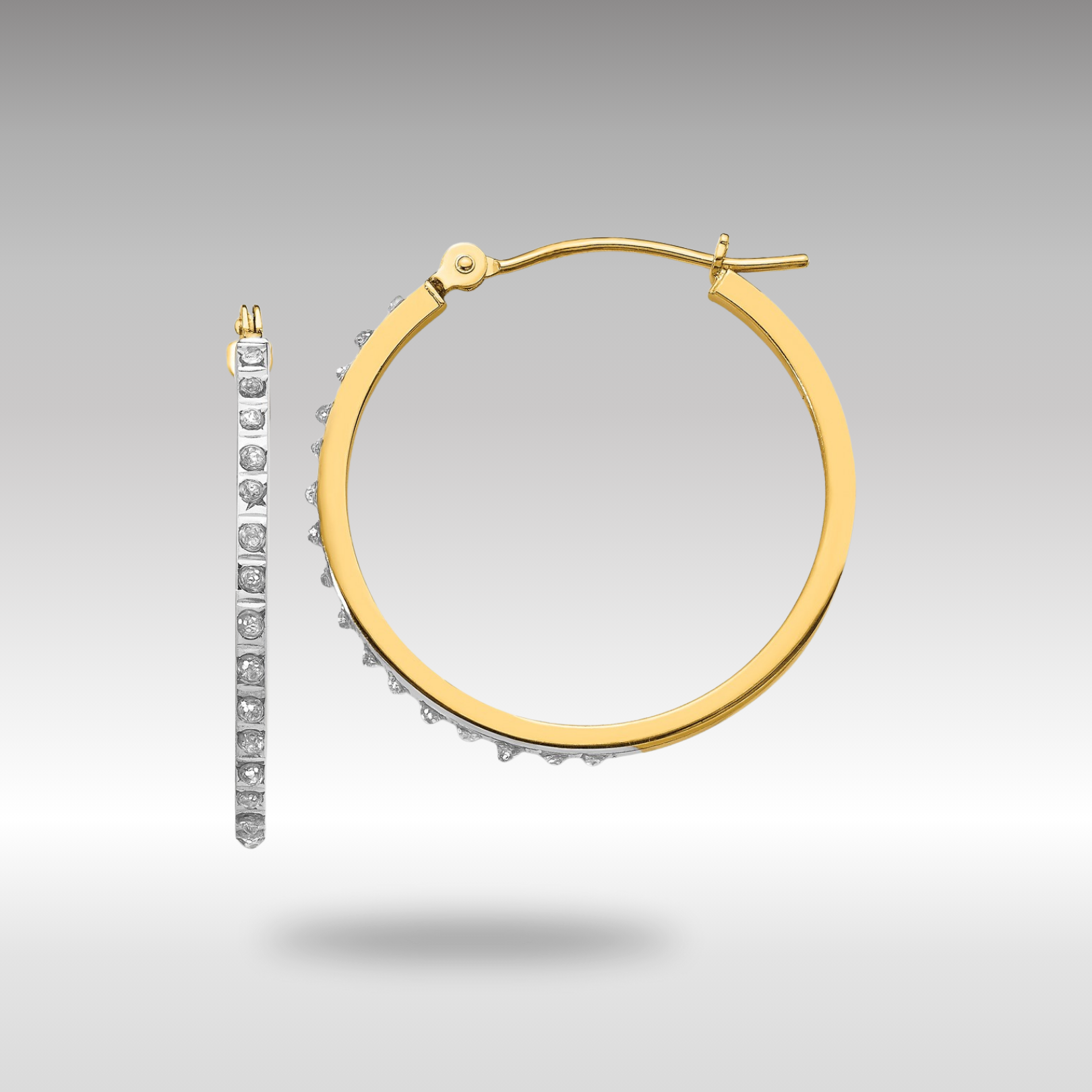 Gold Diamond Fascination Round Hinged Hoop Earrings - Model DF149 - Charlie & Co. Jewelry