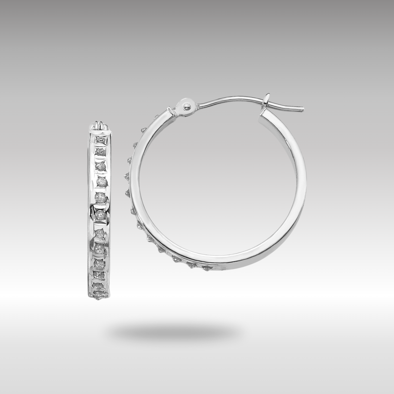 White Gold Diamond Fascination Round Hinged Hoop Earrings - Model DF158 - Charlie & Co. Jewelry