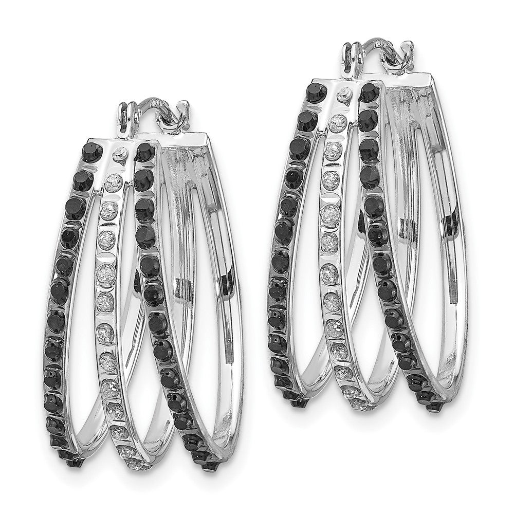 White Gold Diamond Fascination Black and W Diamond Triple Oval Hinged Hoop Earrings - Model DF222 - Charlie & Co. Jewelry