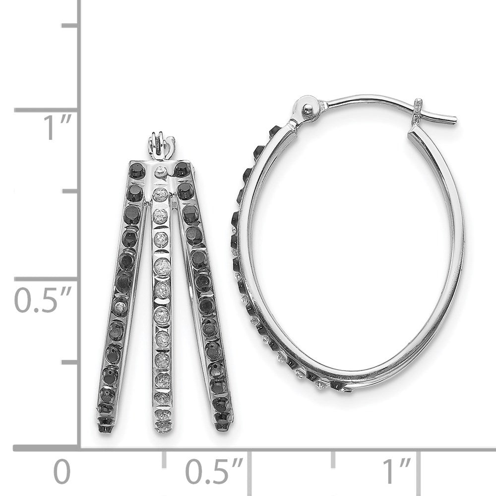 White Gold Diamond Fascination Black and W Diamond Triple Oval Hinged Hoop Earrings - Model DF222 - Charlie & Co. Jewelry