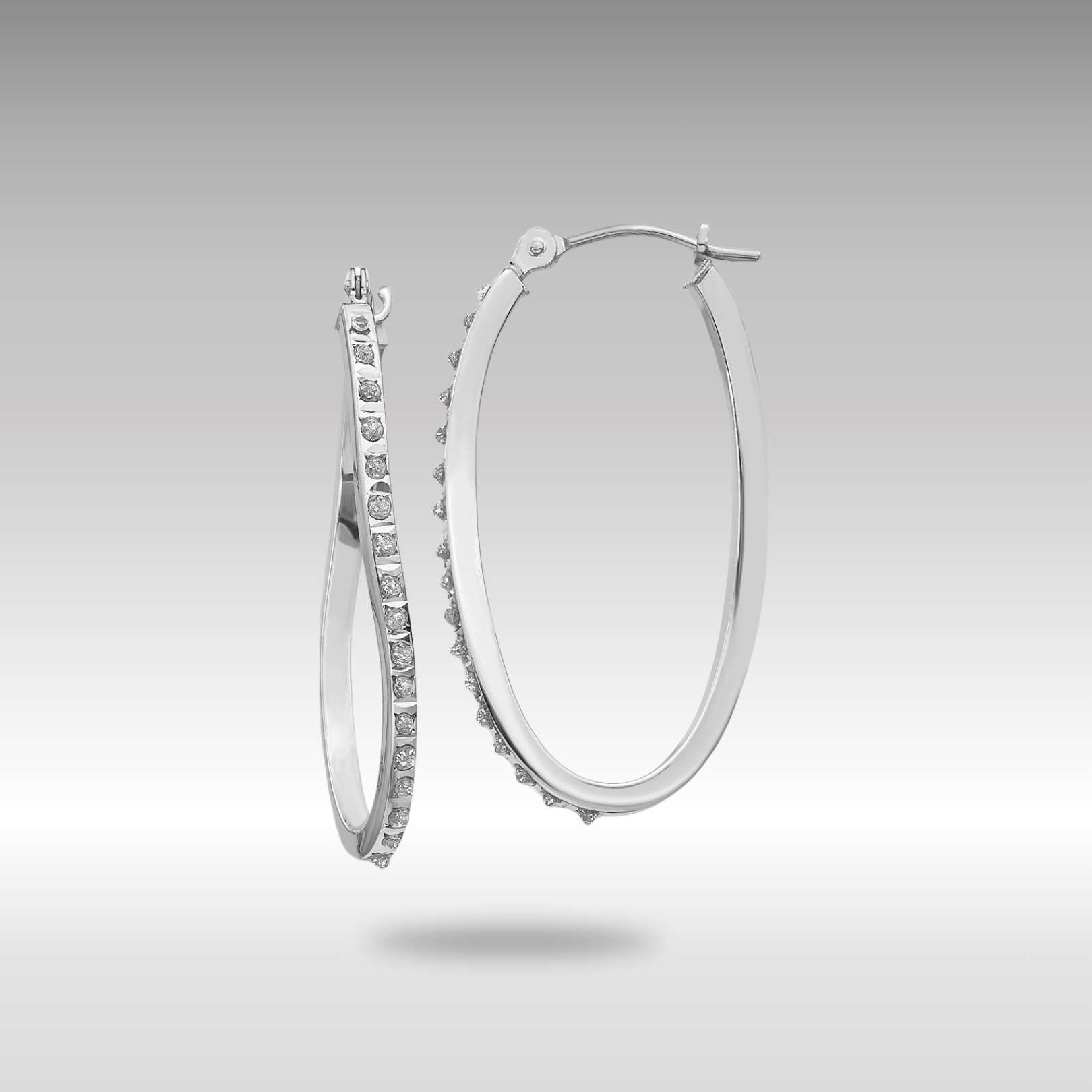 White Gold Diamond Fascination Twist Hinged Hoop Earrings - Model DF224 - Charlie & Co. Jewelry