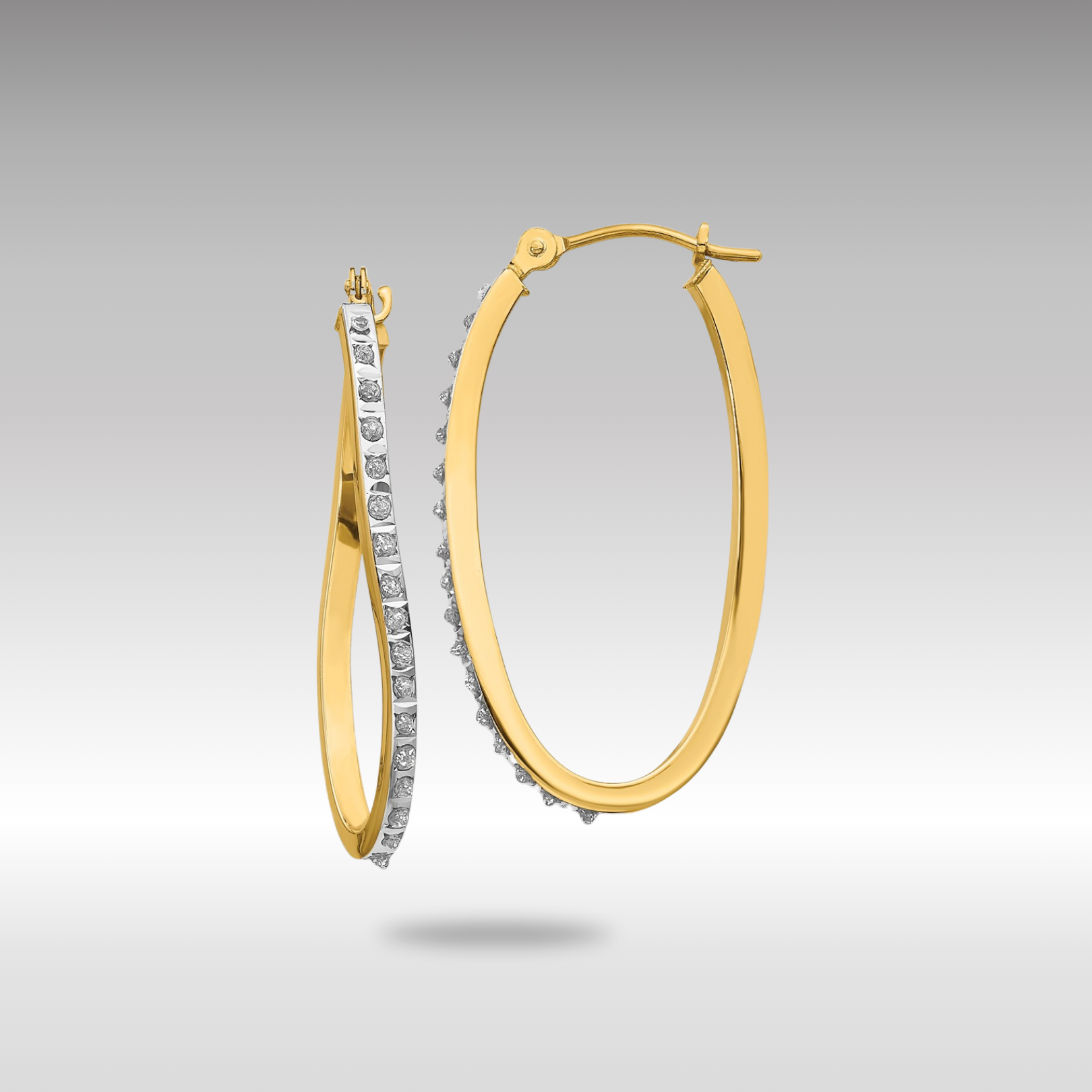 Gold Diamond Fascination Twist Hinged Hoop Earrings - Model DF225 - Charlie & Co. Jewelry