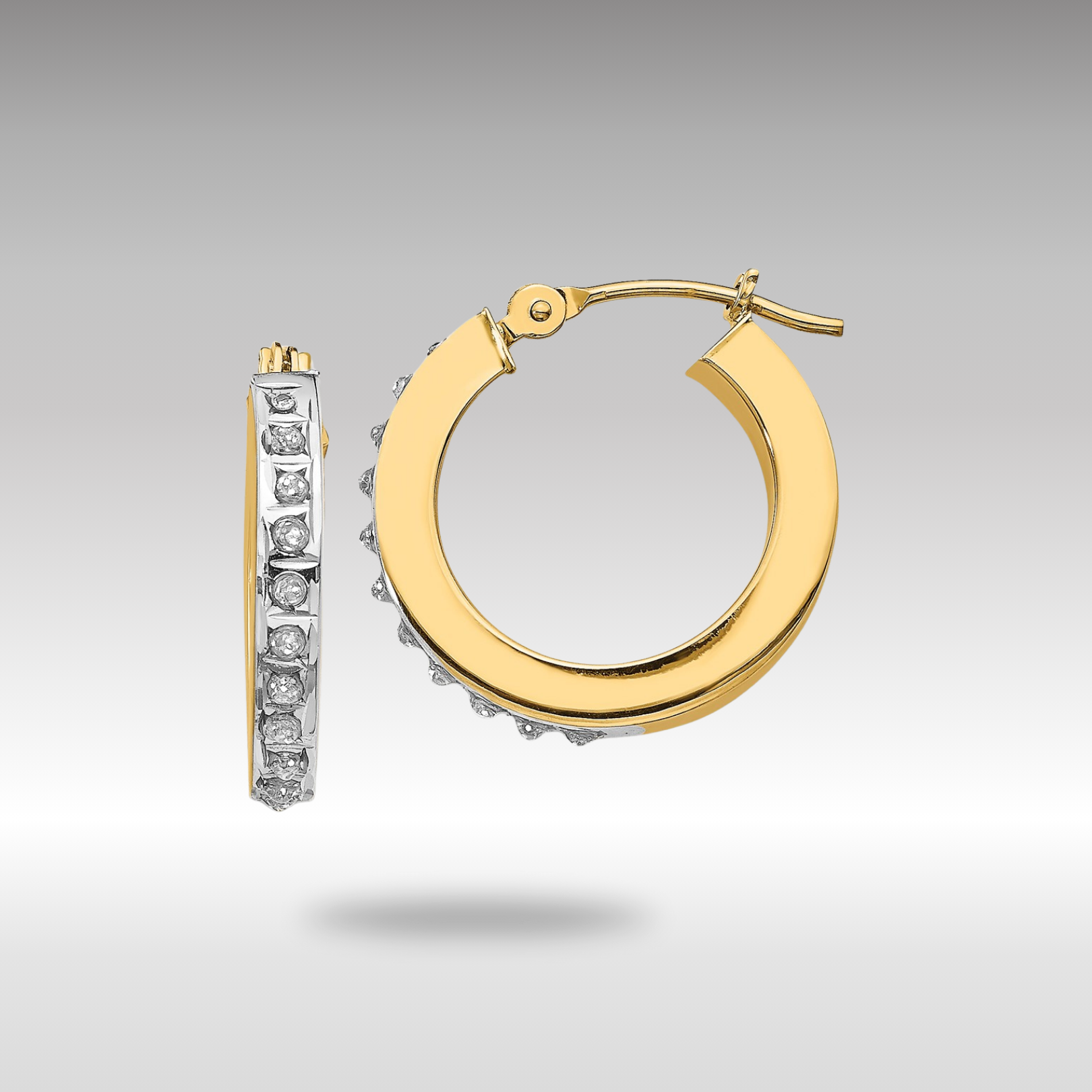 Gold Diamond Fascination Round Hinged Hoop Earrings - Model DF228 - Charlie & Co. Jewelry