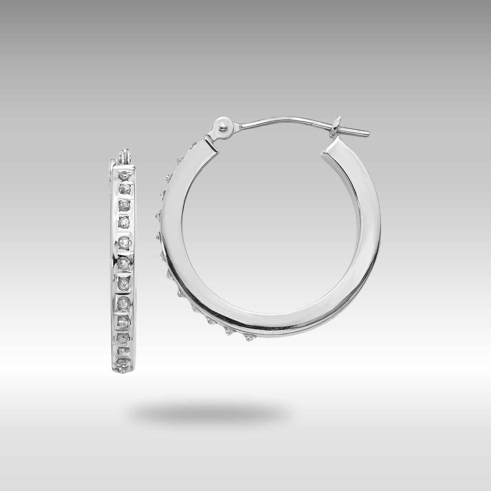 White Gold Diamond Fascination Round Hinged Hoop Earrings - Model DF229 - Charlie & Co. Jewelry