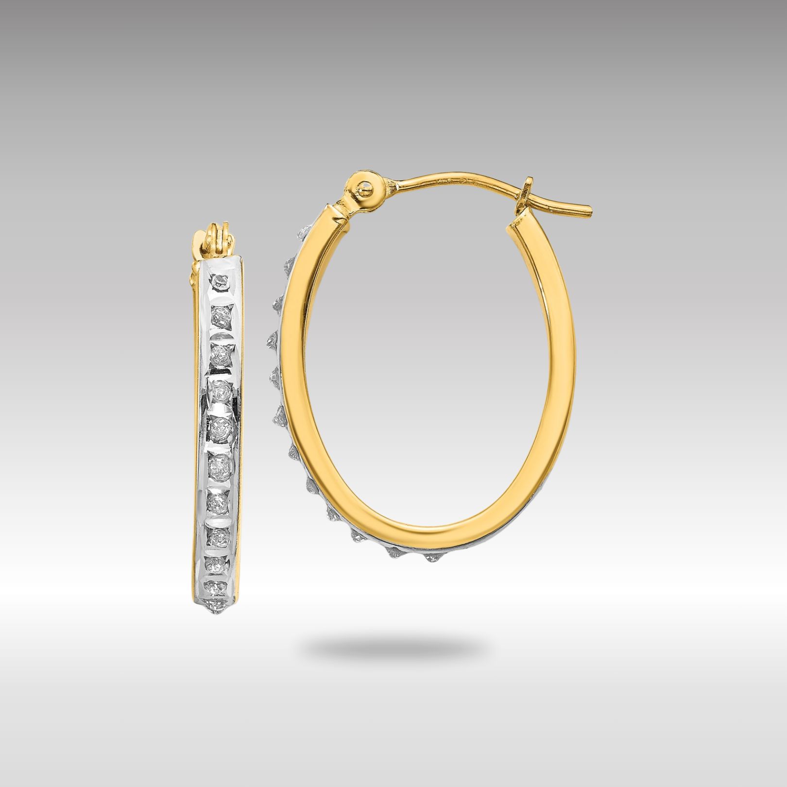 Gold Diamond Fascination Oval Hinged Hoop Earrings - Model DF234 - Charlie & Co. Jewelry