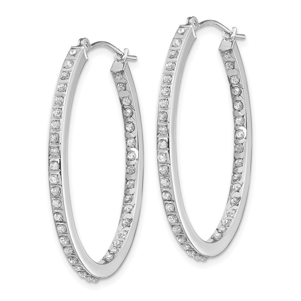 White Gold Diamond Fascination Oval Hinged Hoop Earrings - Model DF238 - Charlie & Co. Jewelry