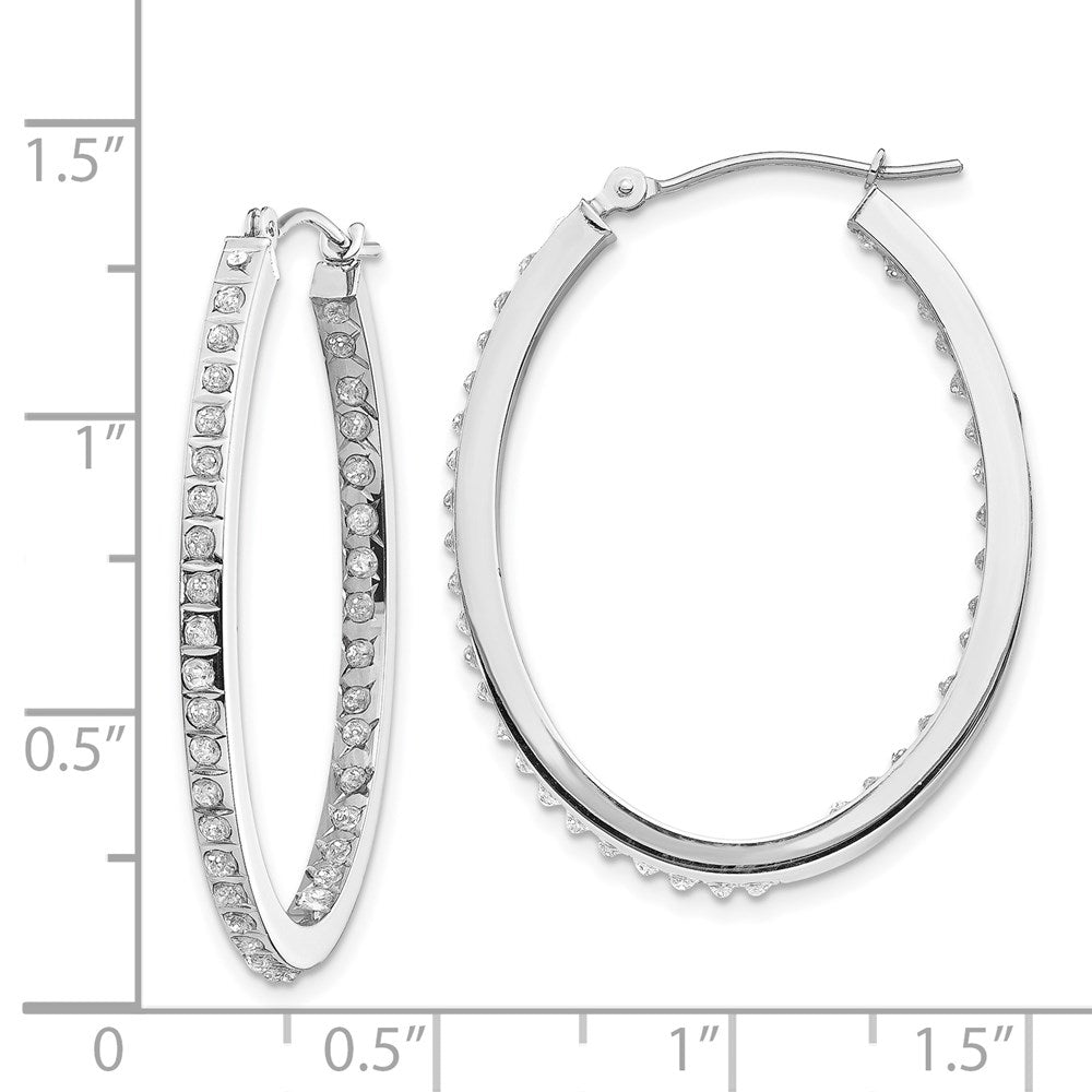 White Gold Diamond Fascination Oval Hinged Hoop Earrings - Model DF238 - Charlie & Co. Jewelry