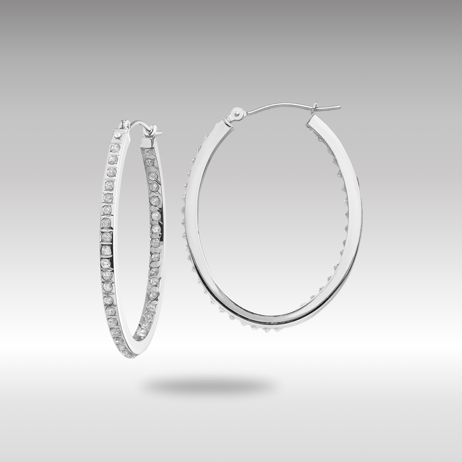 White Gold Diamond Fascination Oval Hinged Hoop Earrings - Model DF238 - Charlie & Co. Jewelry