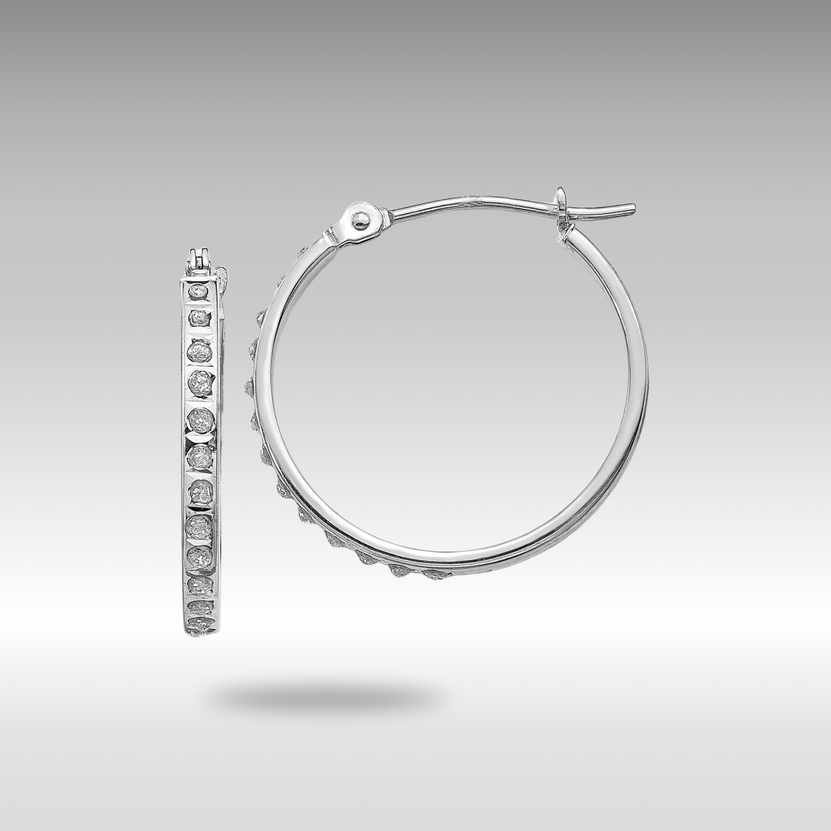 White Gold Diamond Fascination Round Hinged Hoop Earrings - Model DF241 - Charlie & Co. Jewelry