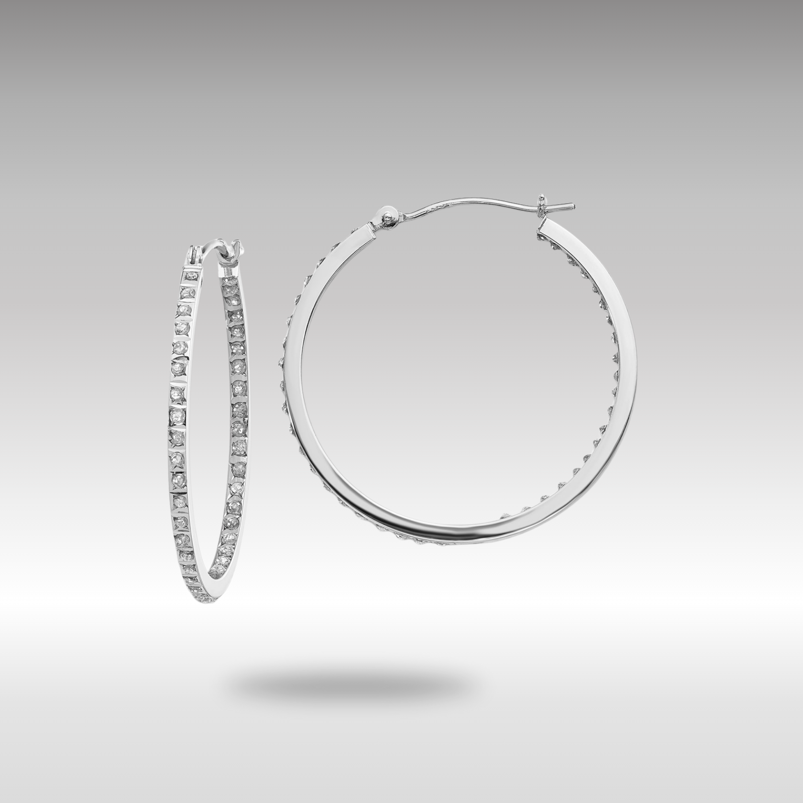 White Gold Diamond Fascination Round Hinged Hoop Earrings - Model DF249 - Charlie & Co. Jewelry