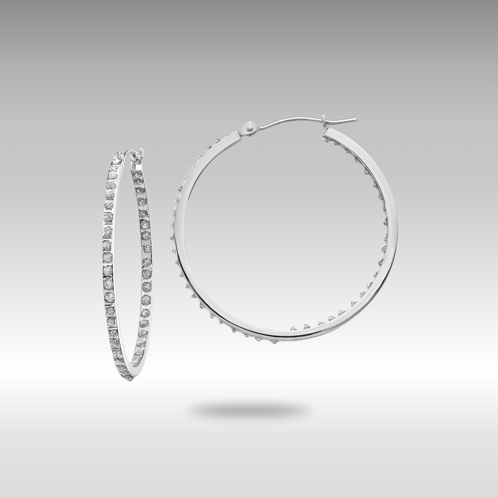 White Gold Diamond Fascination Round Hinged Hoop Earrings - Model DF255 - Charlie & Co. Jewelry