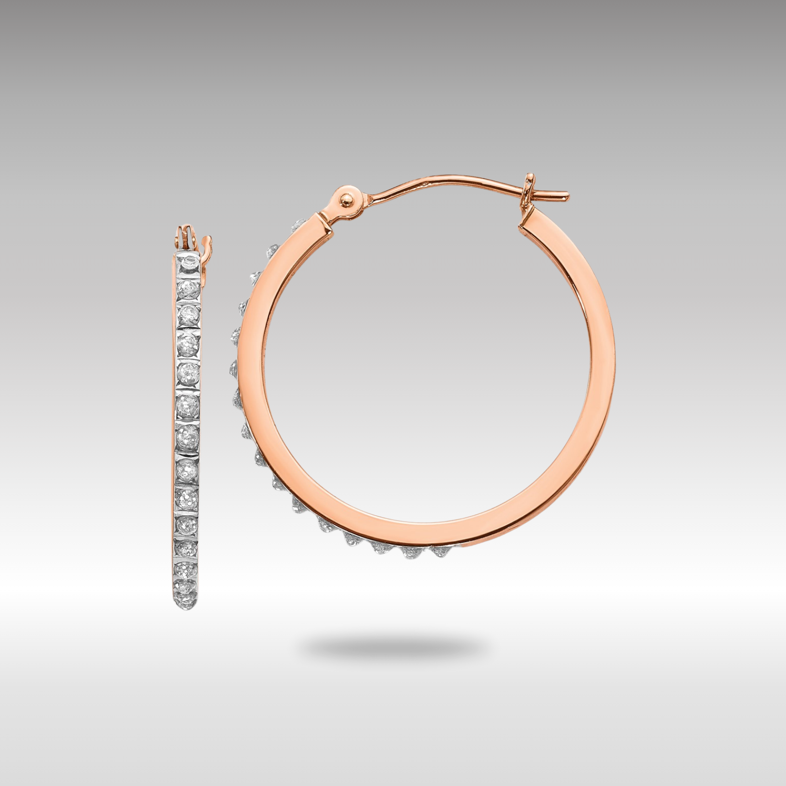 Rose Gold Diamond Fascination Round Hinged Hoop Earrings - Model DF268 - Charlie & Co. Jewelry