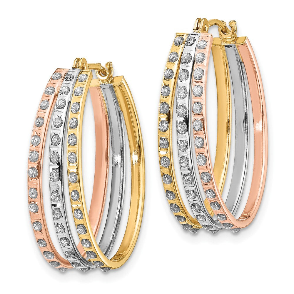 Gold Tri-Color Diamond Fascination Three Oval Hoop Earrings - Model DF287 - Charlie & Co. Jewelry