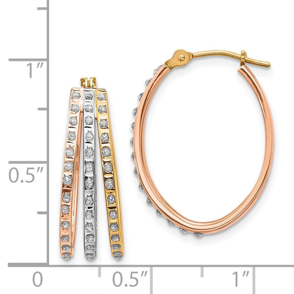 Gold Tri-Color Diamond Fascination Three Oval Hoop Earrings - Model DF287 - Charlie & Co. Jewelry