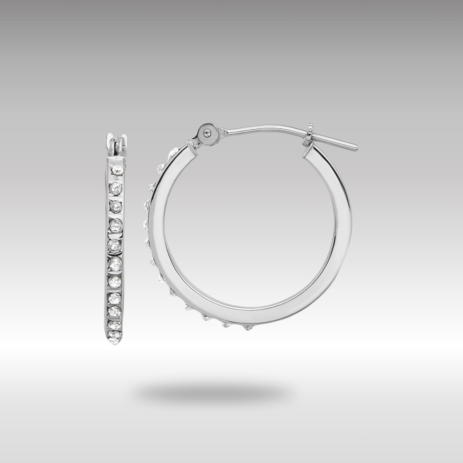 White Gold Diamond Fascination Polished Hoop Earrings - Model DF348 - Charlie & Co. Jewelry