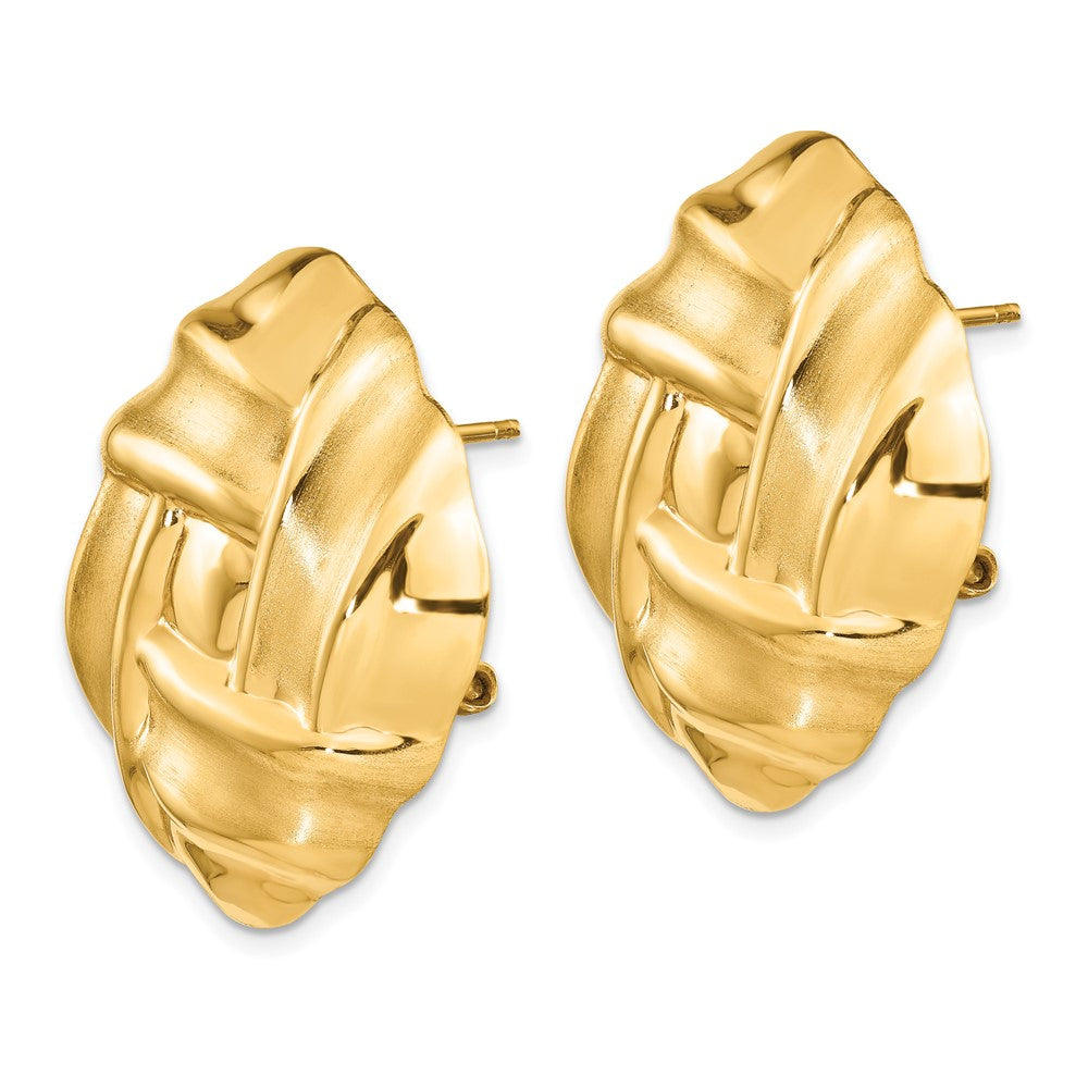 Gold Polished and Satin Omega Back Post Earrings - Model E564 - Charlie & Co. Jewelry