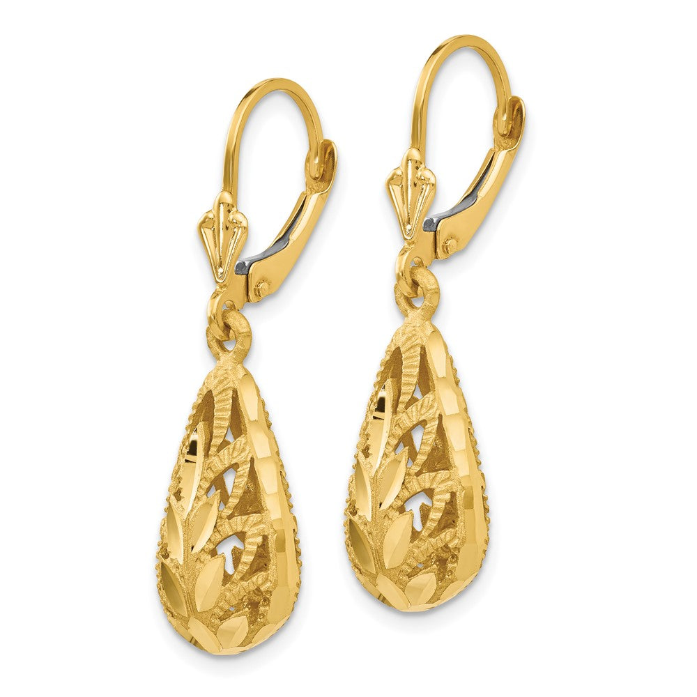 Gold Polished and Diamond-Cut Dangle Leverback Earrings - Model E742 - Charlie & Co. Jewelry