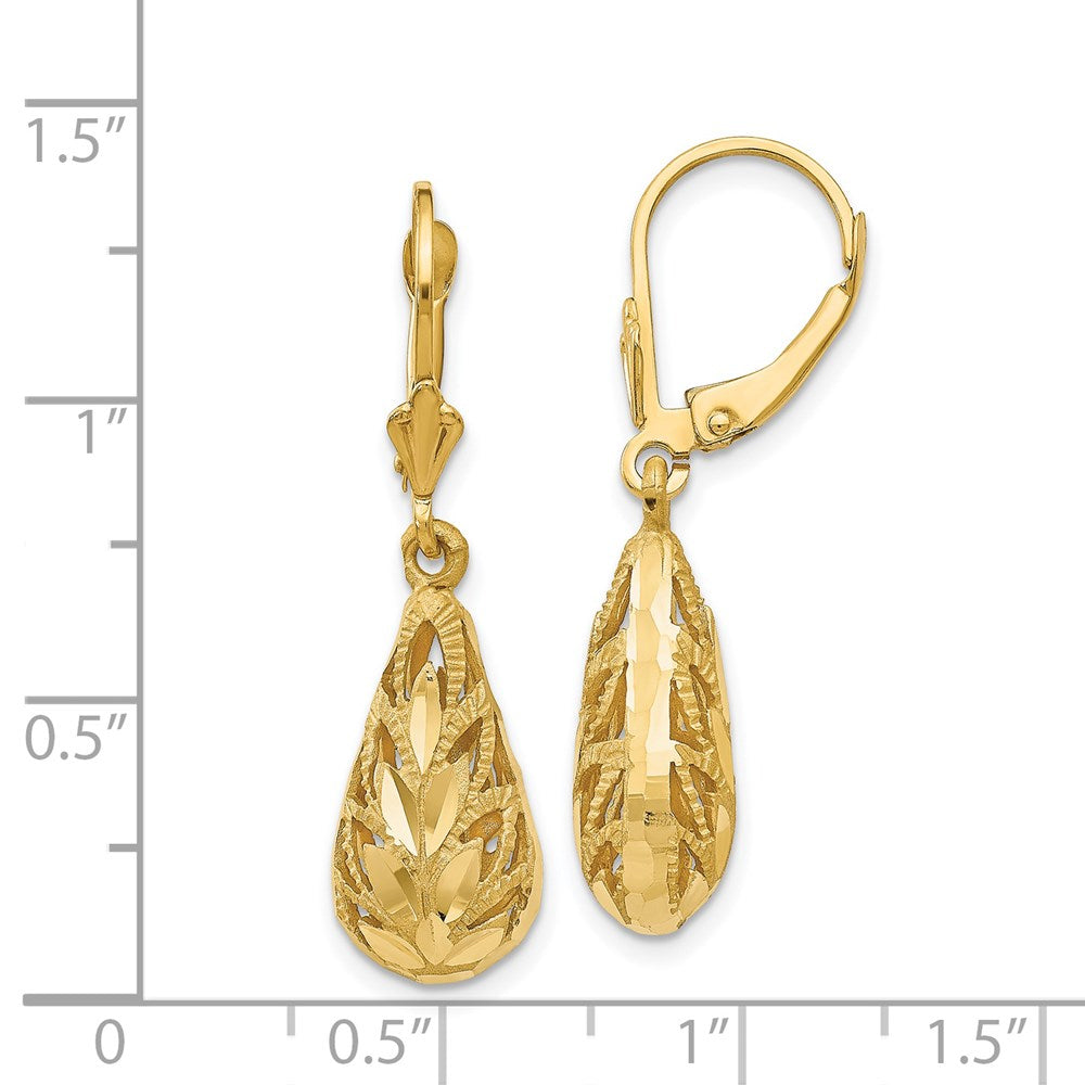 Gold Polished and Diamond-Cut Dangle Leverback Earrings - Model E742 - Charlie & Co. Jewelry