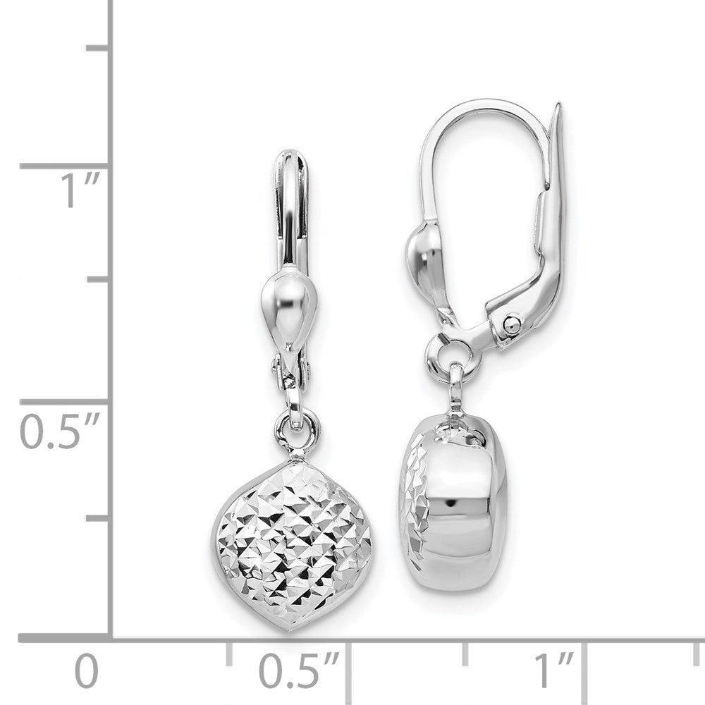 White Gold Polished Diamond-Cut Dangle Leverback Earrings - Model E766 - Charlie & Co. Jewelry