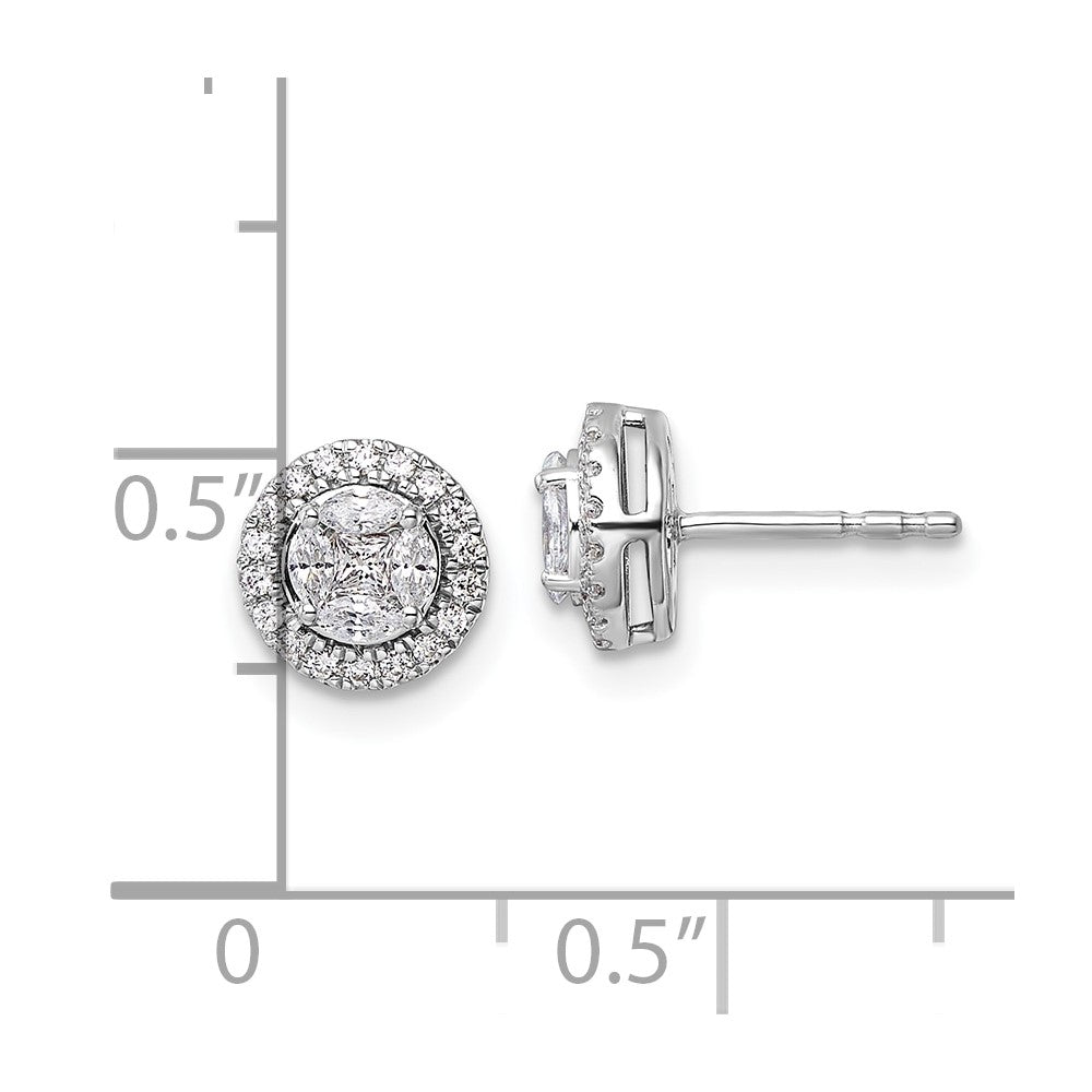 White Gold Lab Grown VS/SI FGH Dia Halo Round and Marquise Post Earrings - Model EM10164-054-WLG - Charlie & Co. Jewelry