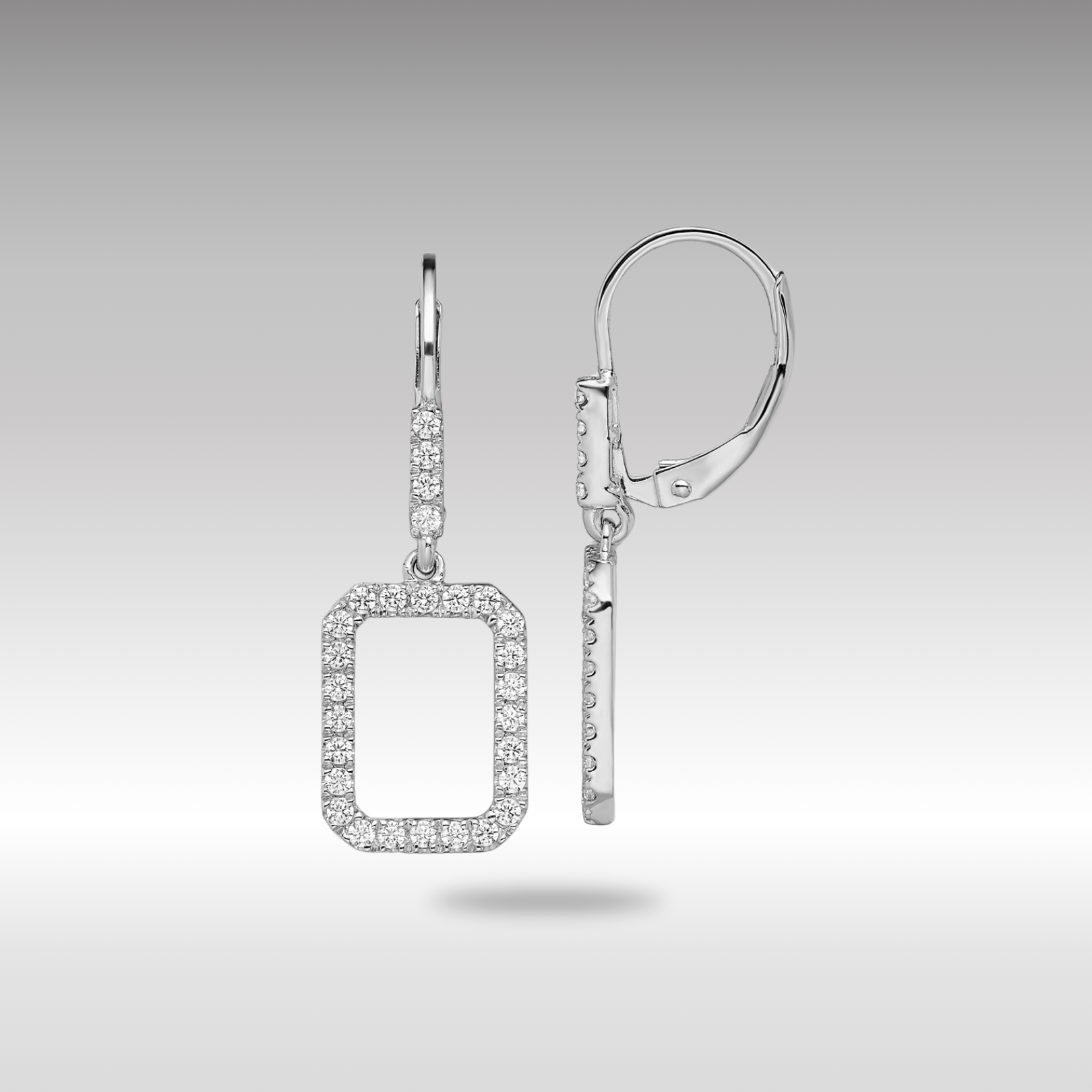 White Gold Lab Grown Diamond VS/SI FGH Rectangle Leverback Earrings - Model EM10209-056-WLG - Charlie & Co. Jewelry