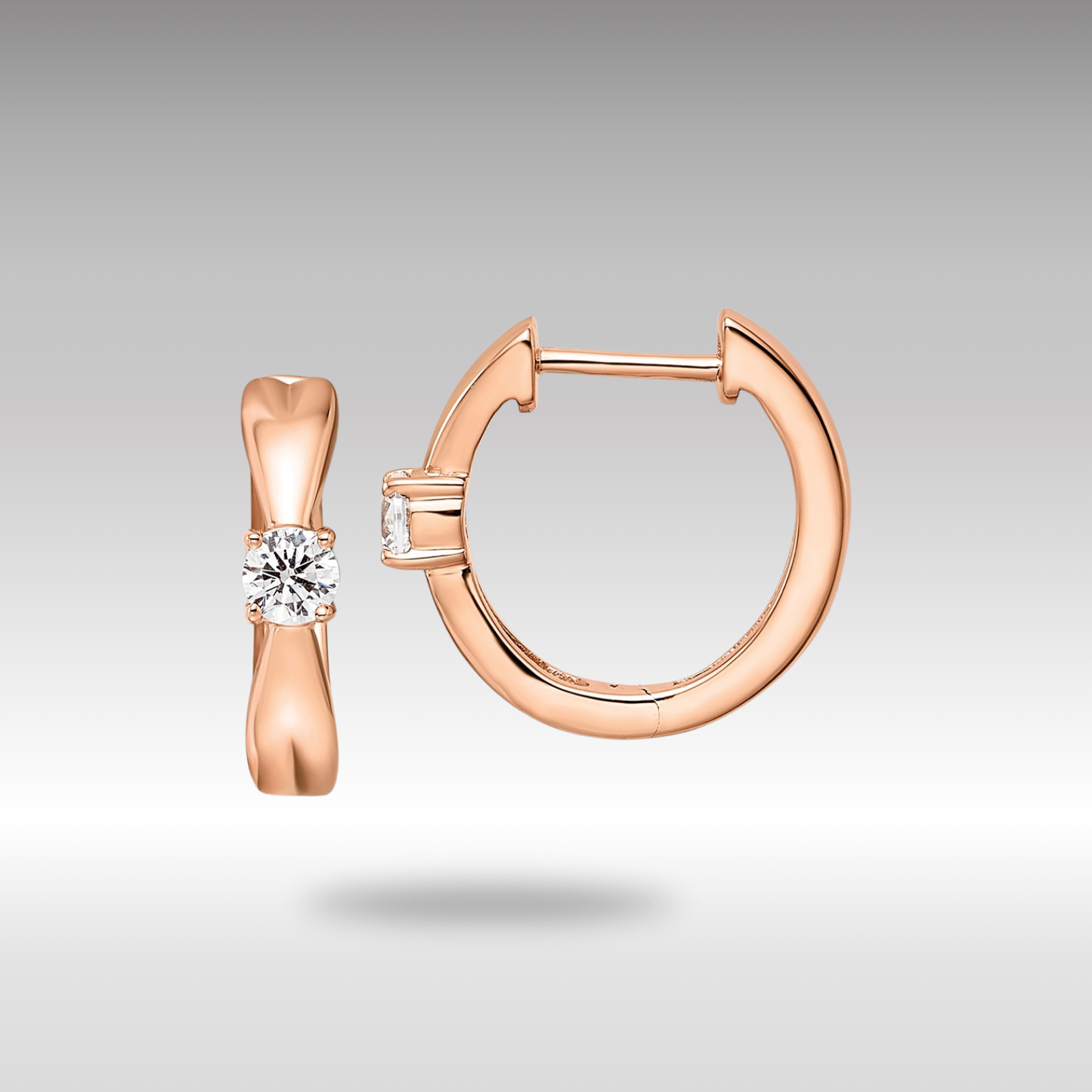 Rose Gold Lab Grown Diamond VS/SI FGH Hinged Hoops - Model EM10226-022-RLG - Charlie & Co. Jewelry