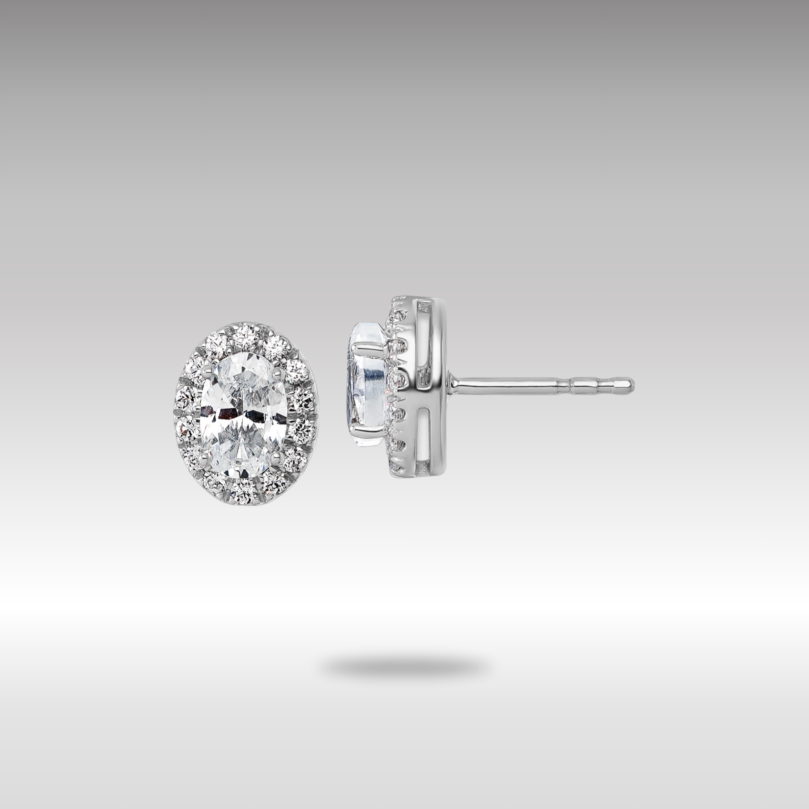 White Gold Lab Grown Diamond VS/SI FGH Oval Halo Earrings Semi-Mount - Model EM10431-125-WLG - Charlie & Co. Jewelry