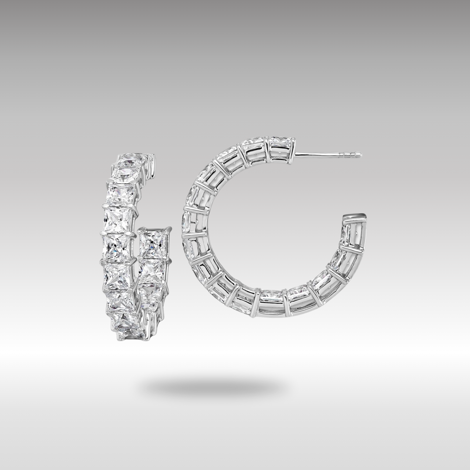 White Gold Princess Lab Grown Diamond VS/SI FGH In and Out Hoops - Model EM10523-788-WLG - Charlie & Co. Jewelry