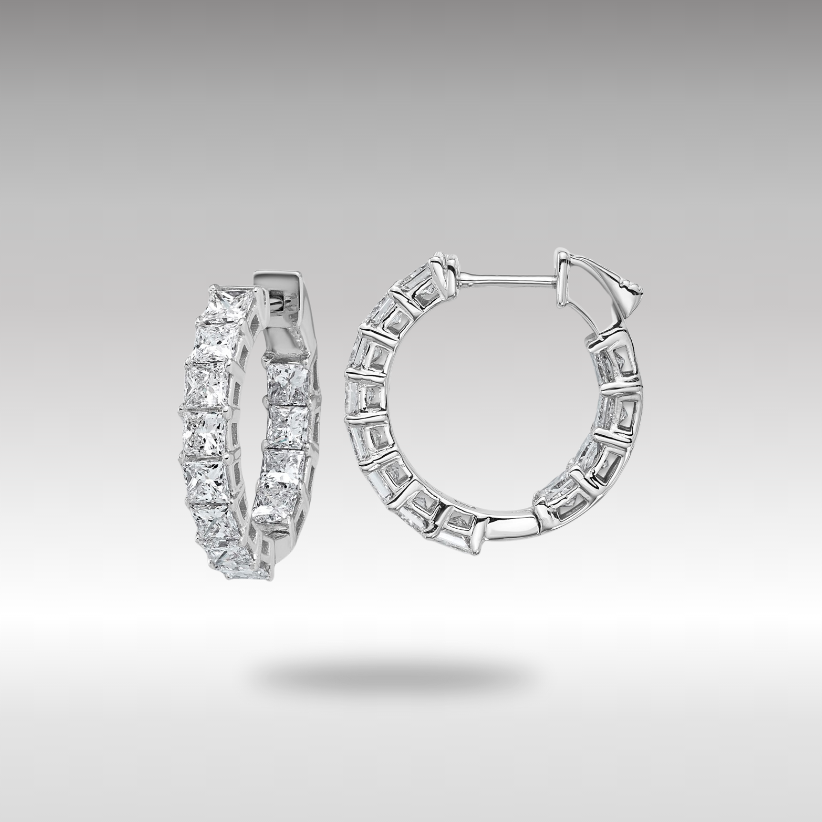 Gold Inside/Outside Cert Lab Grown VS DEF Princess Diamond Hoop Earrings - Model EM10707C-WLD - Charlie & Co. Jewelry