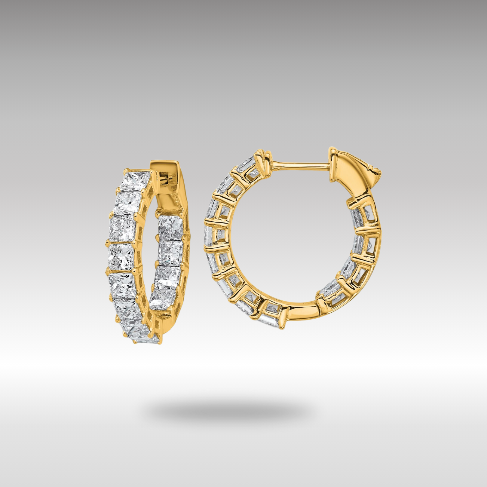 Gold Inside/Outside Lab Grown VS/SI FGH Princess Diamond Hoop Earrings - Model EM10707-LG - Charlie & Co. Jewelry