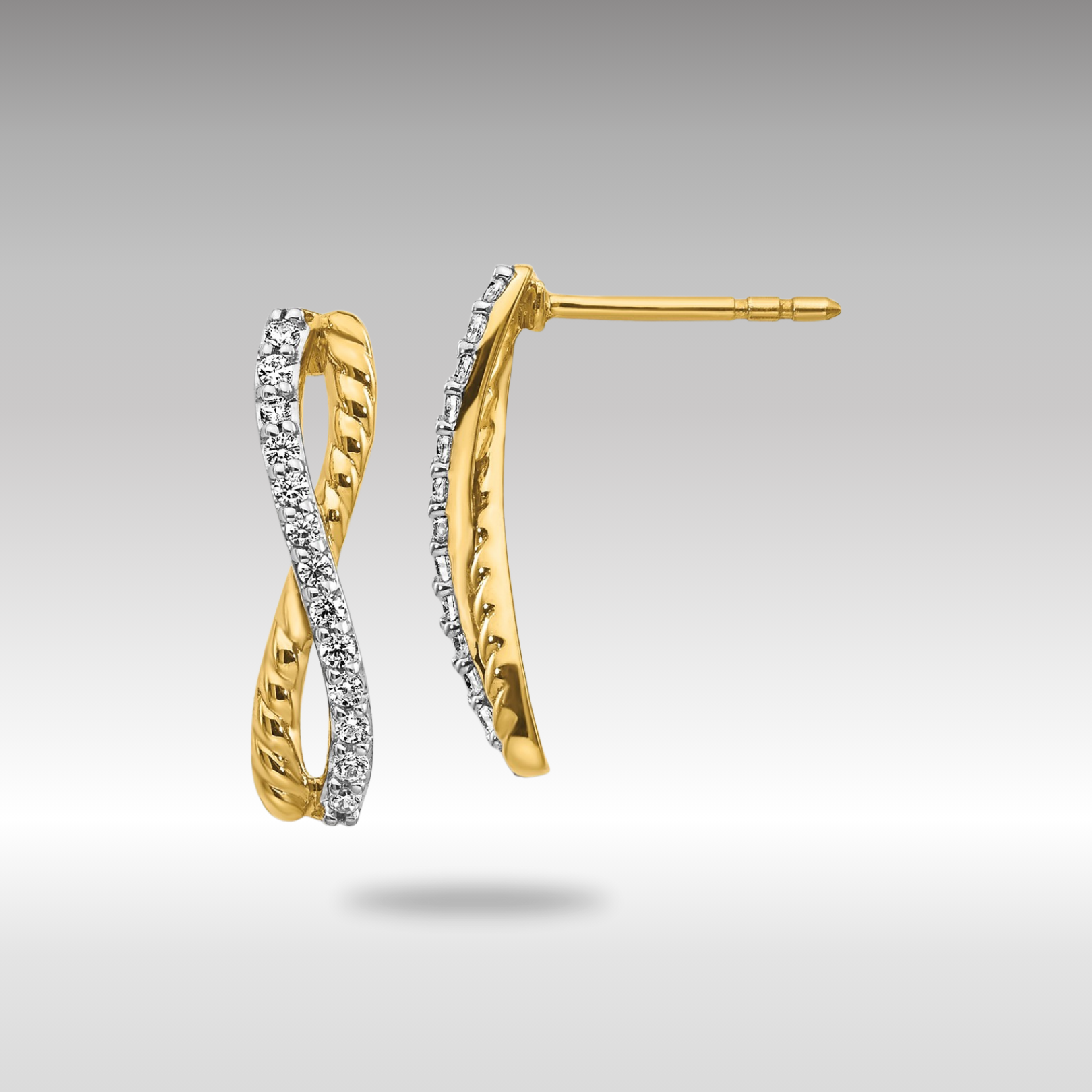 Gold Two-tone Diamond Fancy Twist Post Earrings - Model EM3859-020-YWA - Charlie & Co. Jewelry