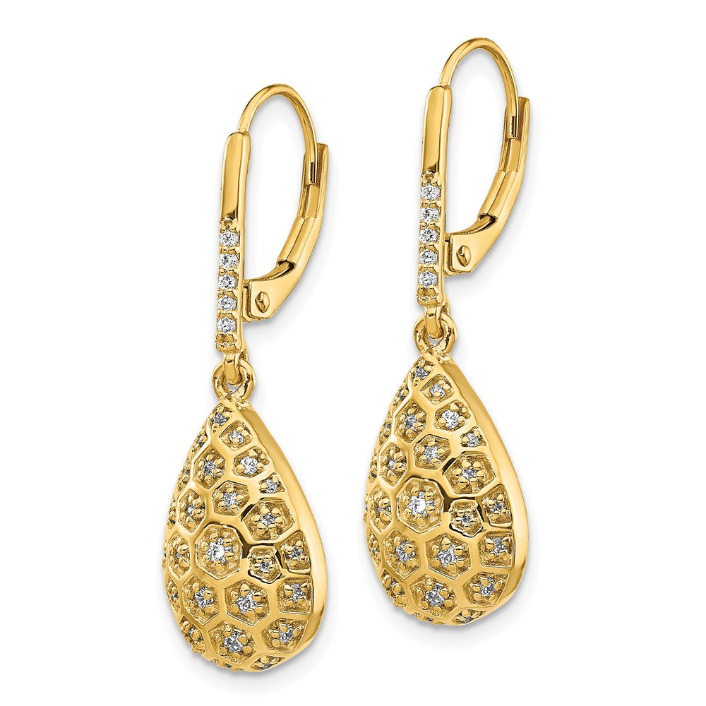 Gold Diamond Honeycomb Leverback Earrings - Model EM3891-038-YA - Charlie & Co. Jewelry