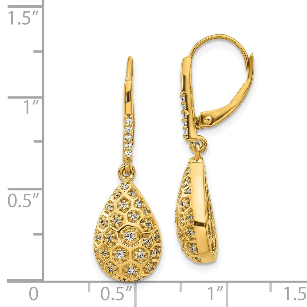 Gold Diamond Honeycomb Leverback Earrings - Model EM3891-038-YA - Charlie & Co. Jewelry