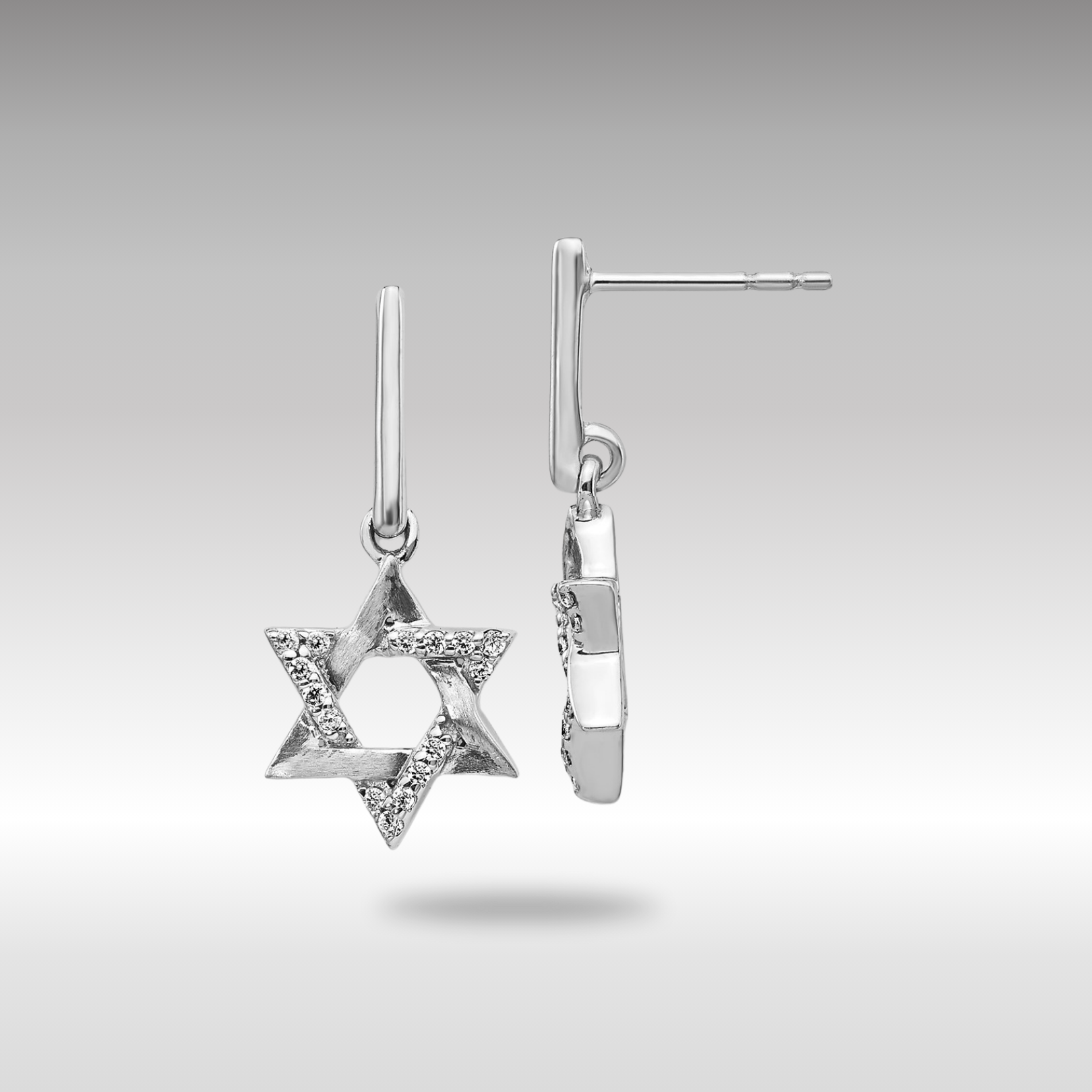 White Gold Diamond Star of David Dangle Earrings - Model EM3937-012-WA - Charlie & Co. Jewelry