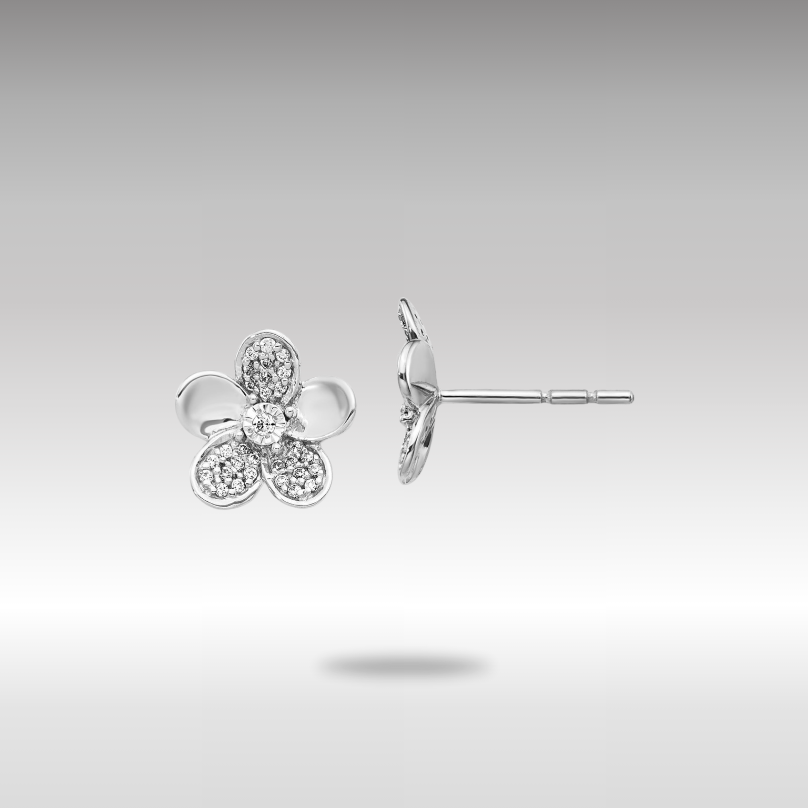 White Gold Diamond Flower Earrings - Model EM3980-020-WA - Charlie & Co. Jewelry