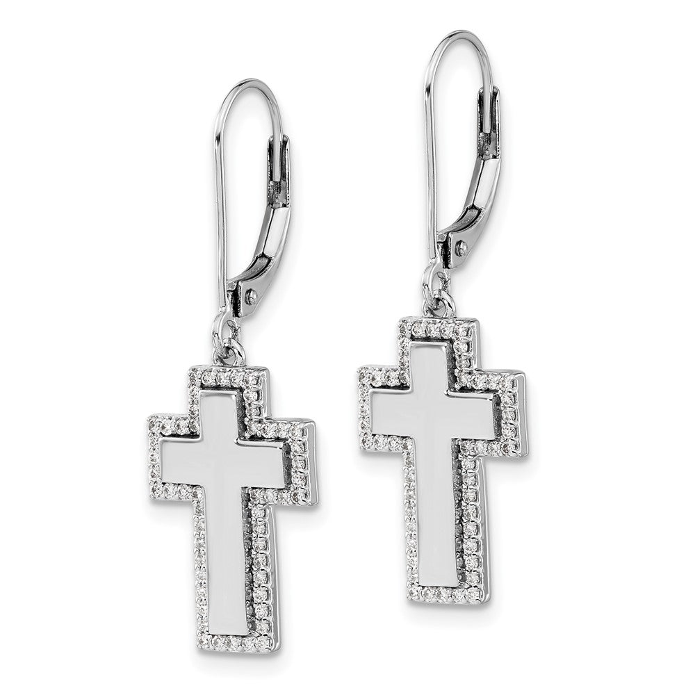 White Gold Diamond Fancy Cross Leverback Earrings - Model EM4002-030-WA - Charlie & Co. Jewelry