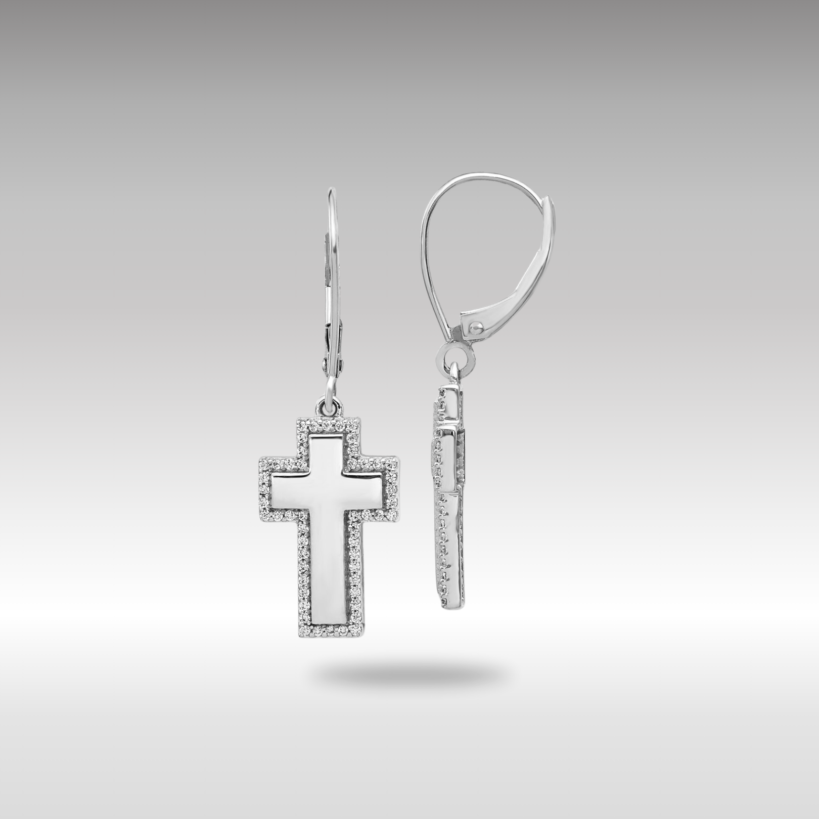 White Gold Diamond Fancy Cross Leverback Earrings - Model EM4002-030-WA - Charlie & Co. Jewelry