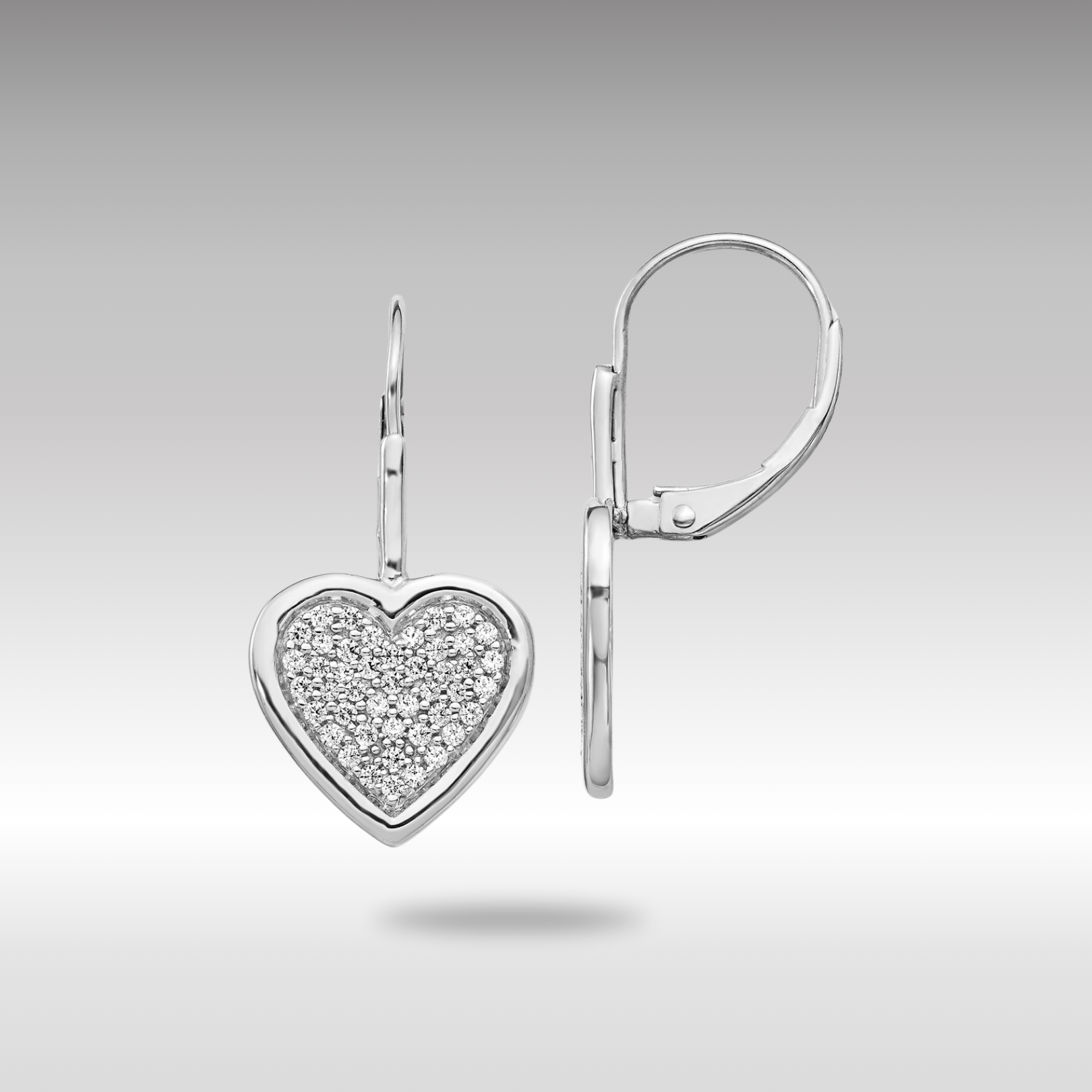 White Gold Diamond Fancy Heart Leverback Earrings - Model EM4014-050-WA - Charlie & Co. Jewelry