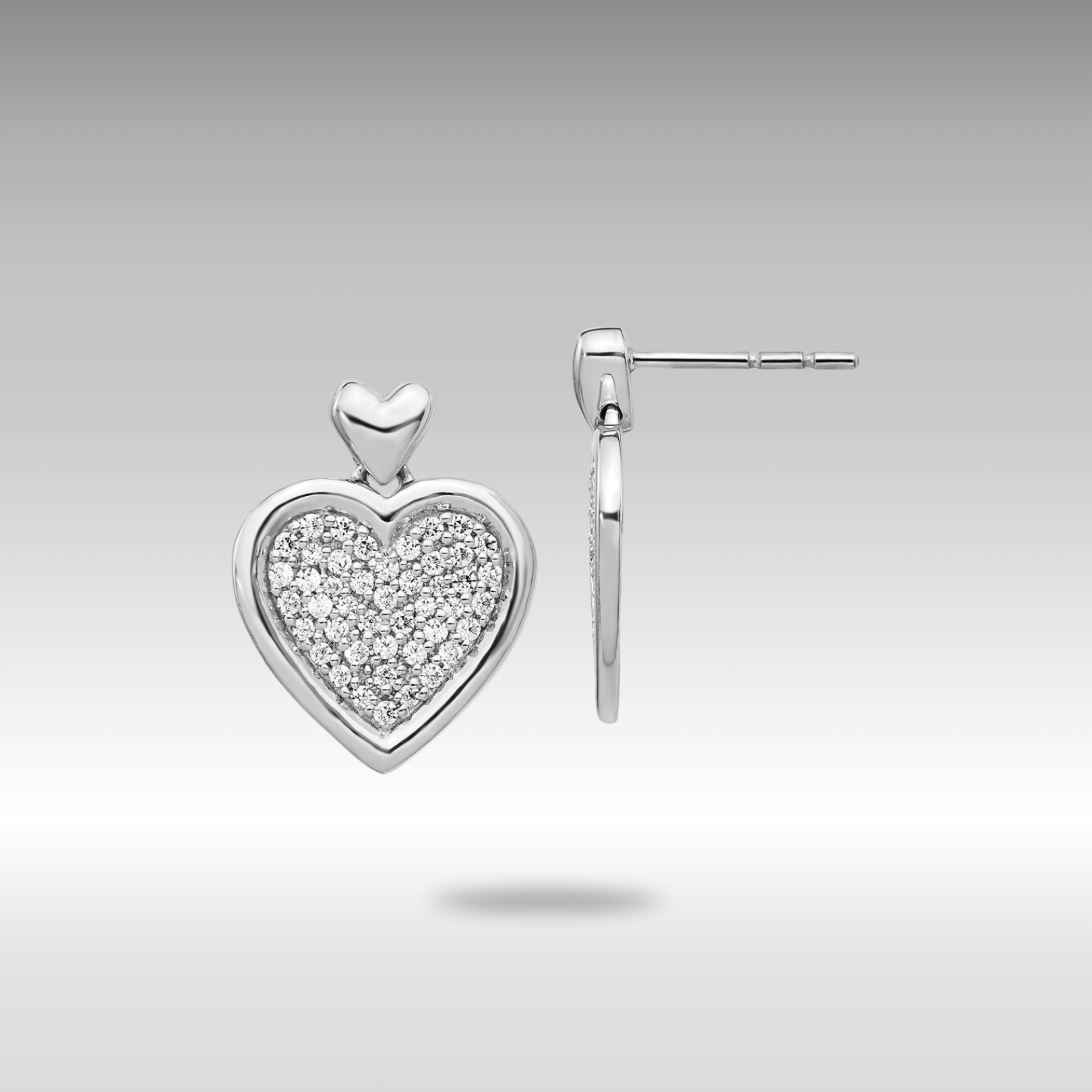 White Gold Diamond Fancy Heart Post Earrings - Model EM4015-050-WA - Charlie & Co. Jewelry