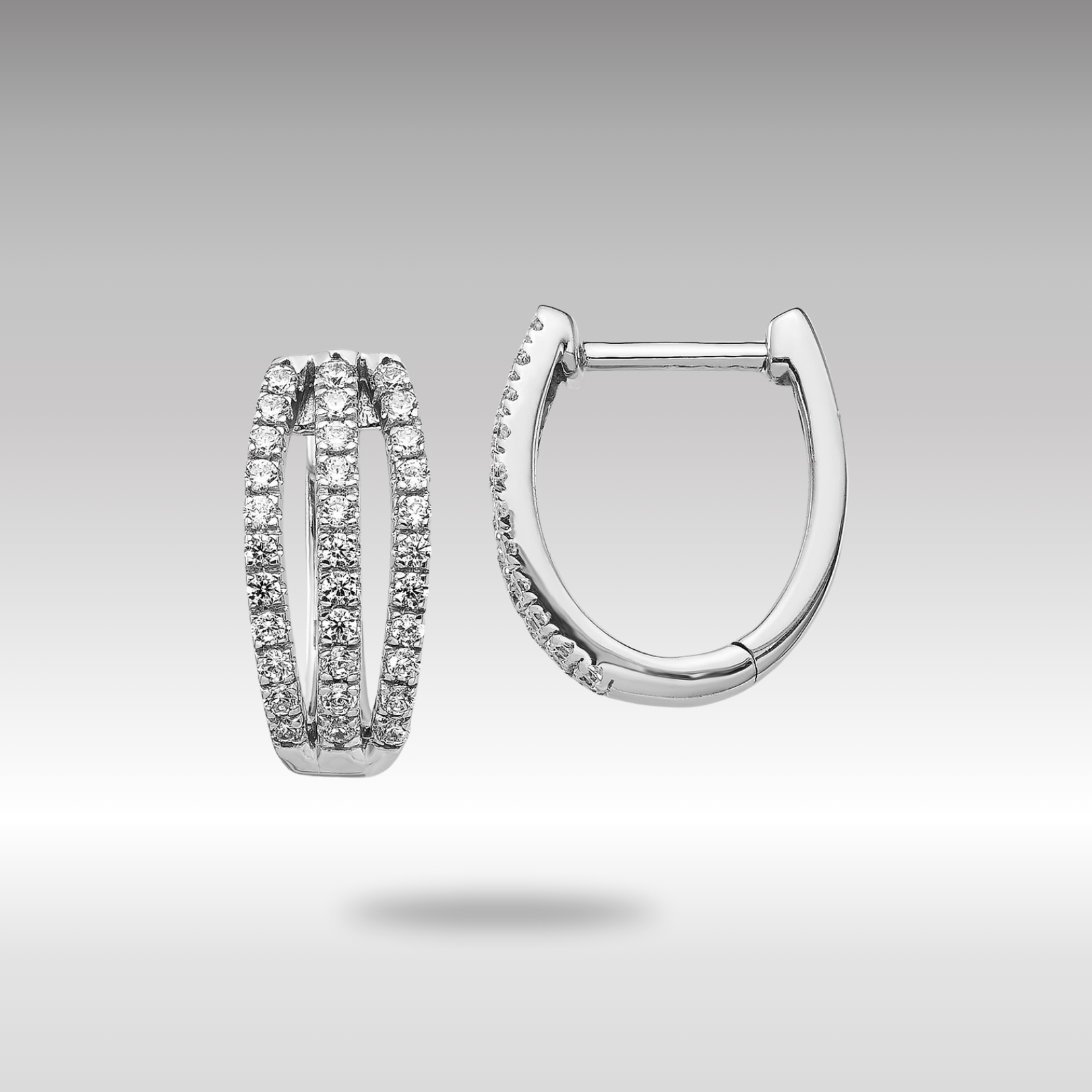 White Gold 3-row Diamond Hinged Hoop Earrings - Model EM4220-050-WA - Charlie & Co. Jewelry